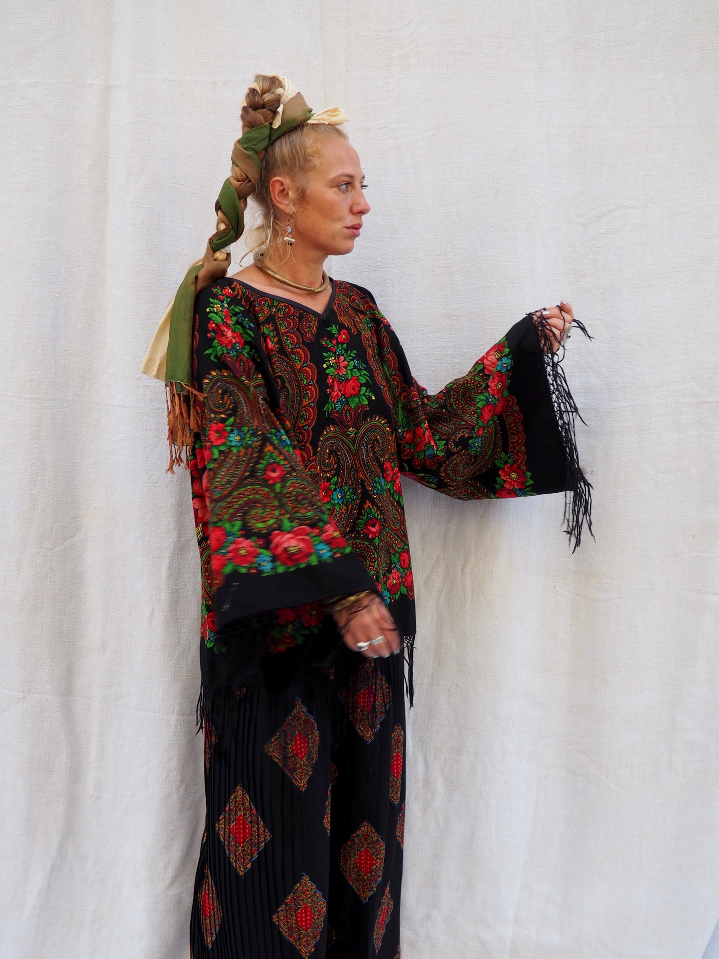 Up-cycled Vintage Eastern European Wool Shawl Dress/Top – Handmade by Vagabond Ibiza