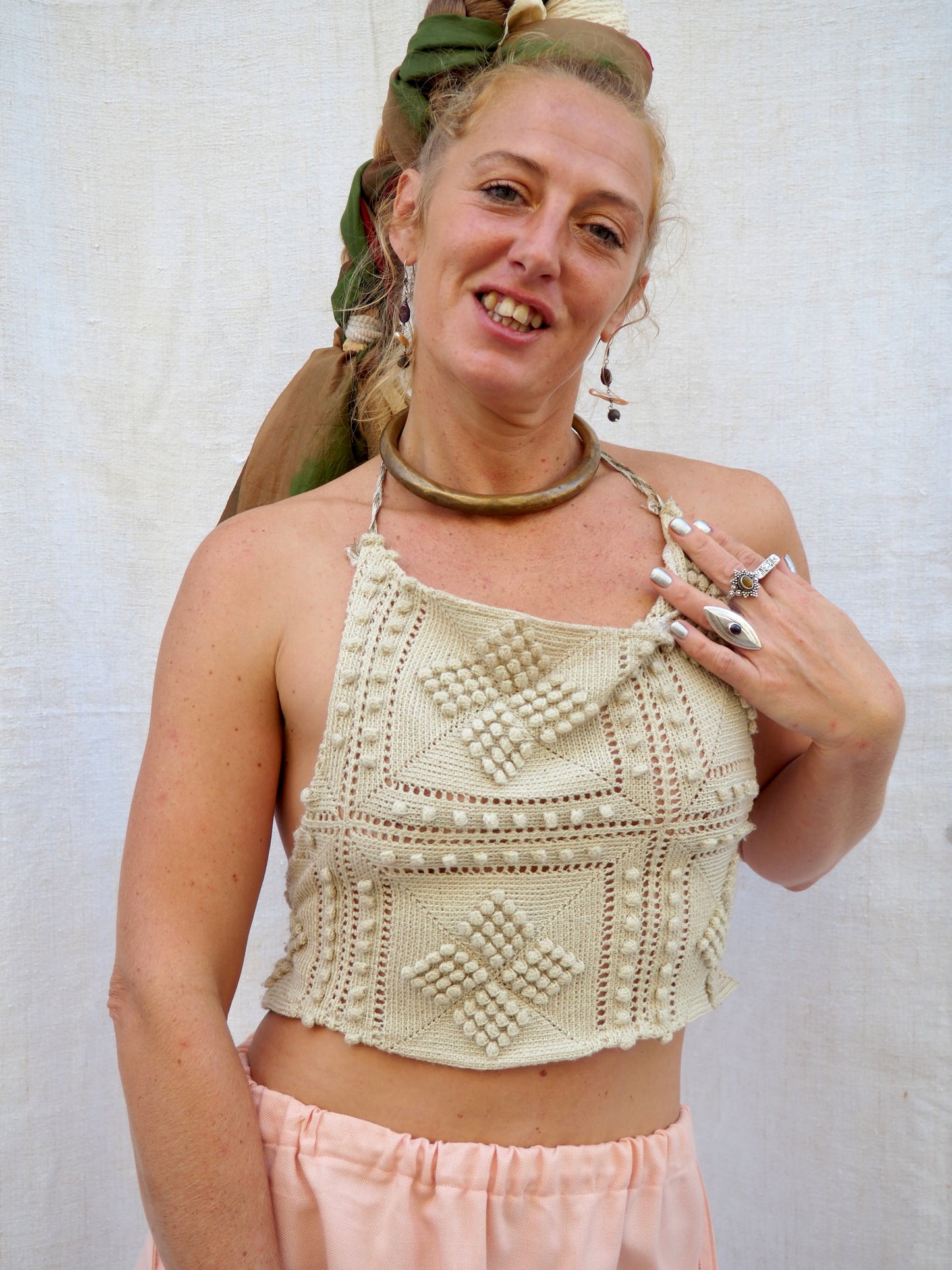 Up-cycled crochet silk tie top by Vagabond Ibiza