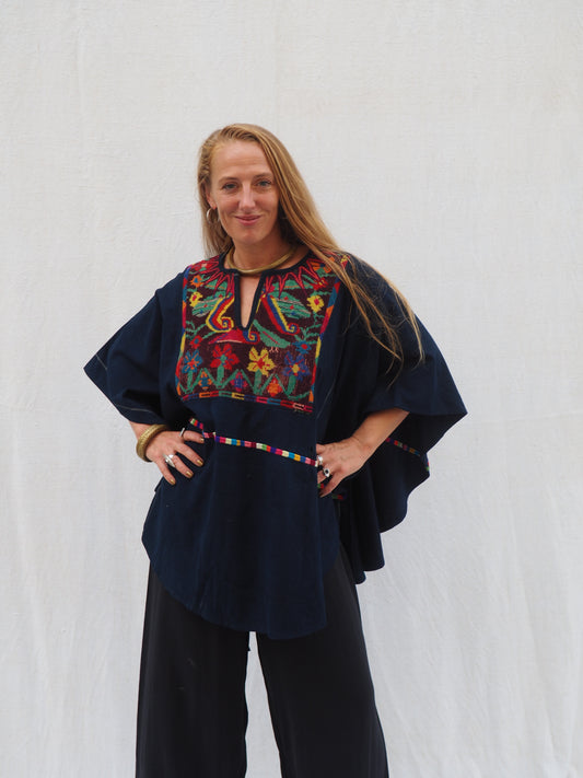 Vintage Guatemalan Oversized Poncho with Traditional Woven Embroidery