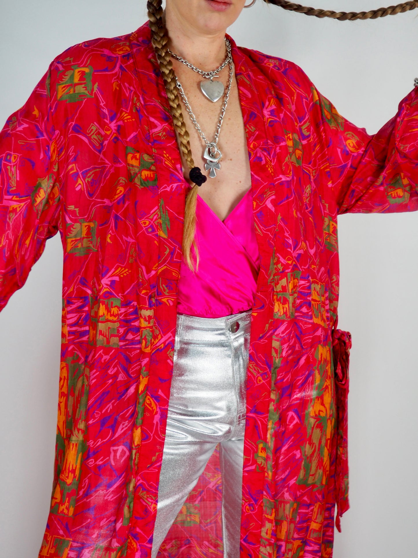 The Kardash Long Kimono – Up-cycled Vintage Sari long Kimono Robe with Waist Tie + Matching Scrunchy & Storage Bag