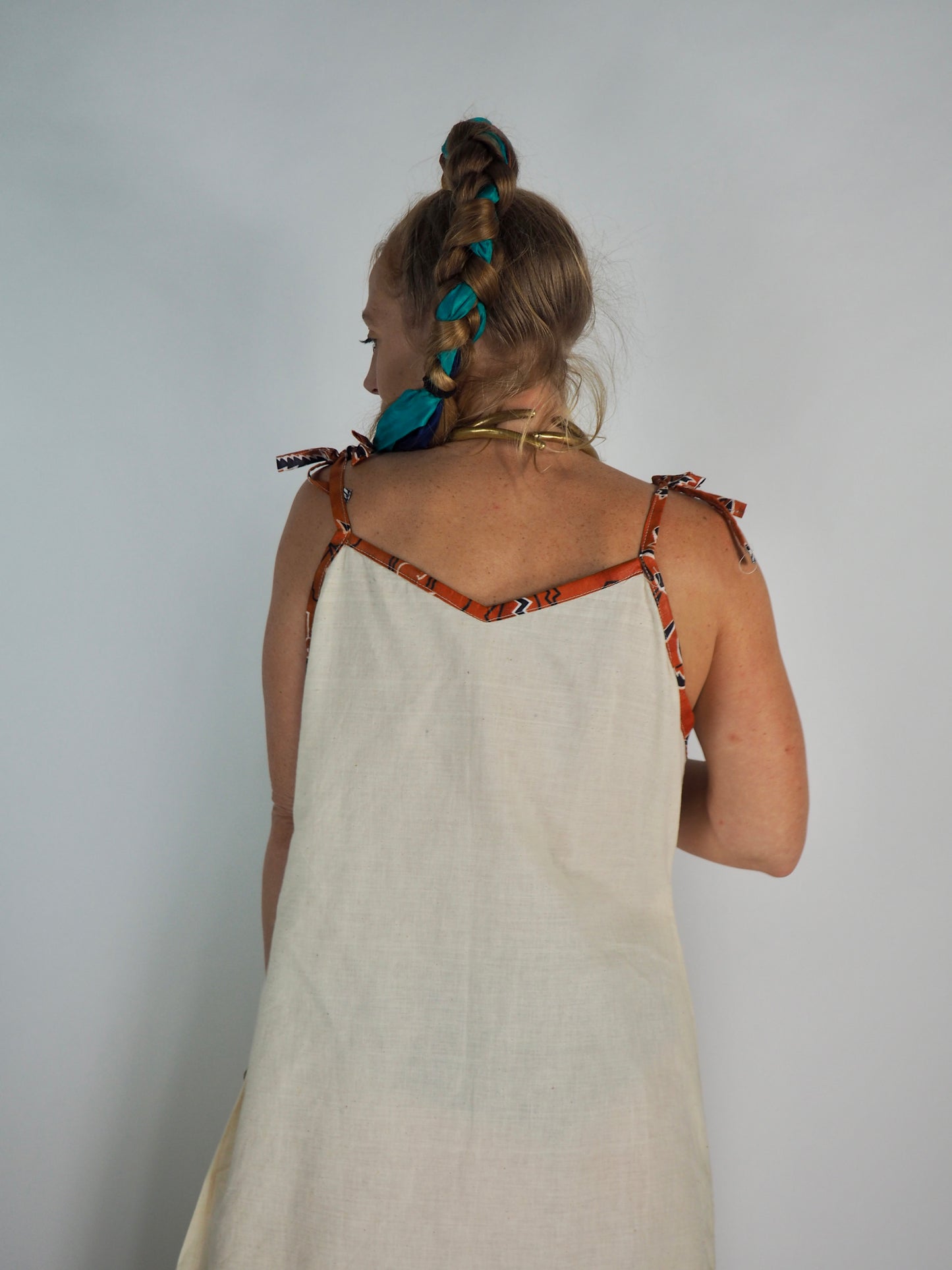 Vintage 1970s African Cotton Strapless Maxi Dress