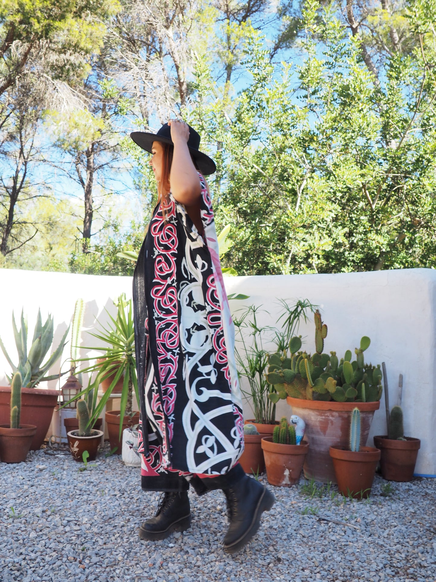 Long oversized waistcoat jacket up-cycled by Vagabond Ibiza from screen printed cotton textiles super cool.