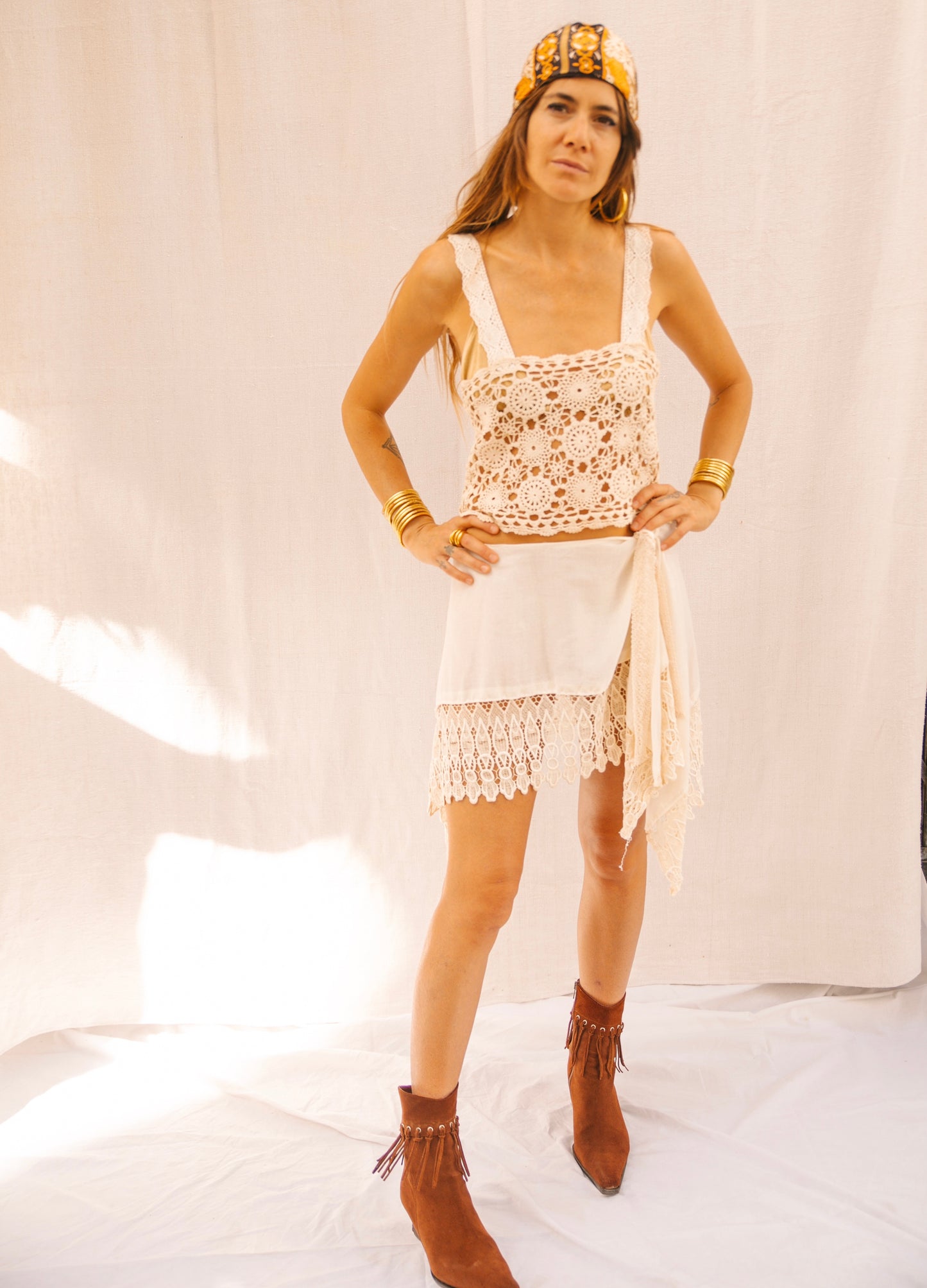 Up-cycled Wraparound Cotton & Lace Skirt – Handmade by Vagabond Ibiza