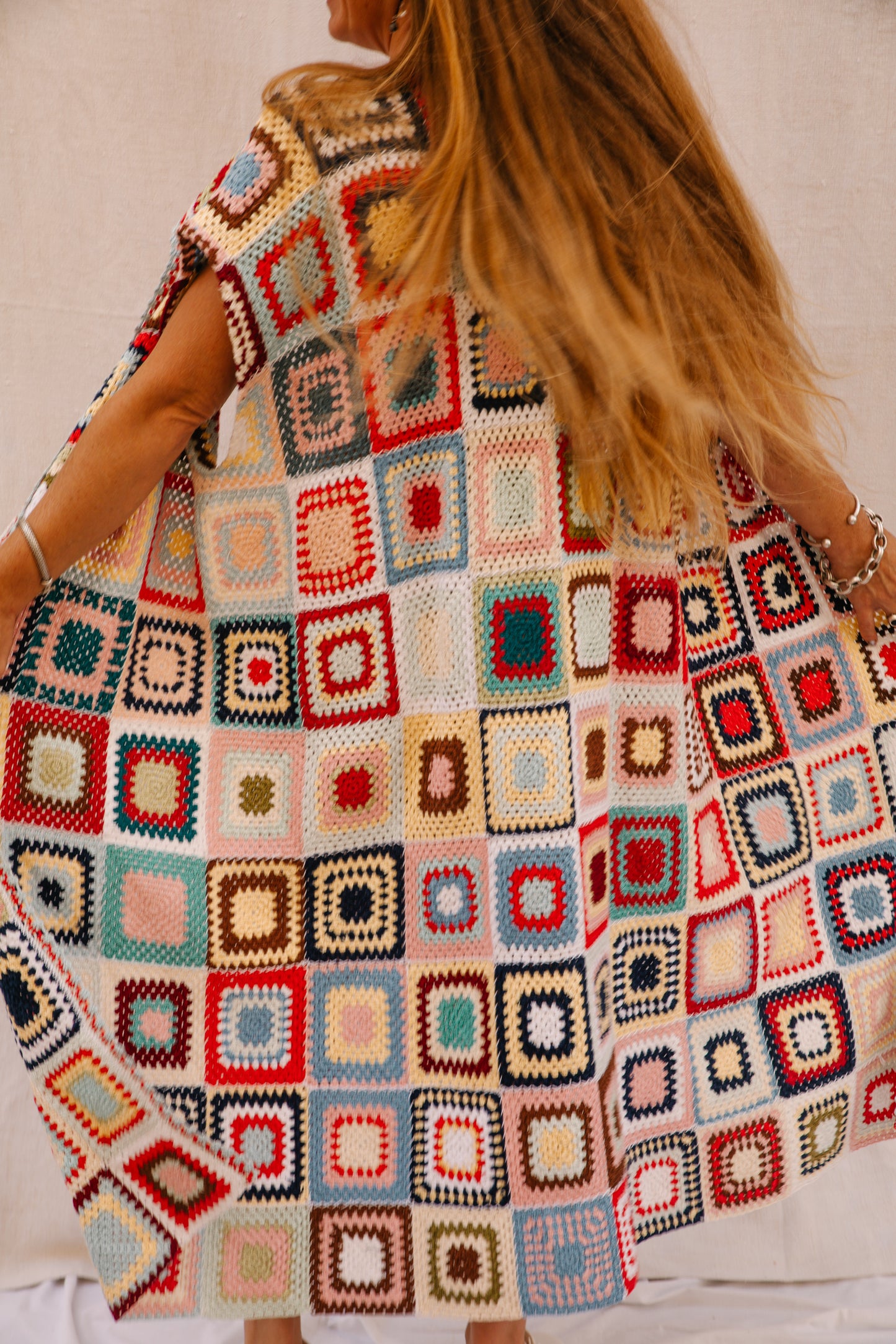 Vintage 1970s Granny Square Crochet blanket jacket waistcoat up-cycled by Vagabond Ibiza