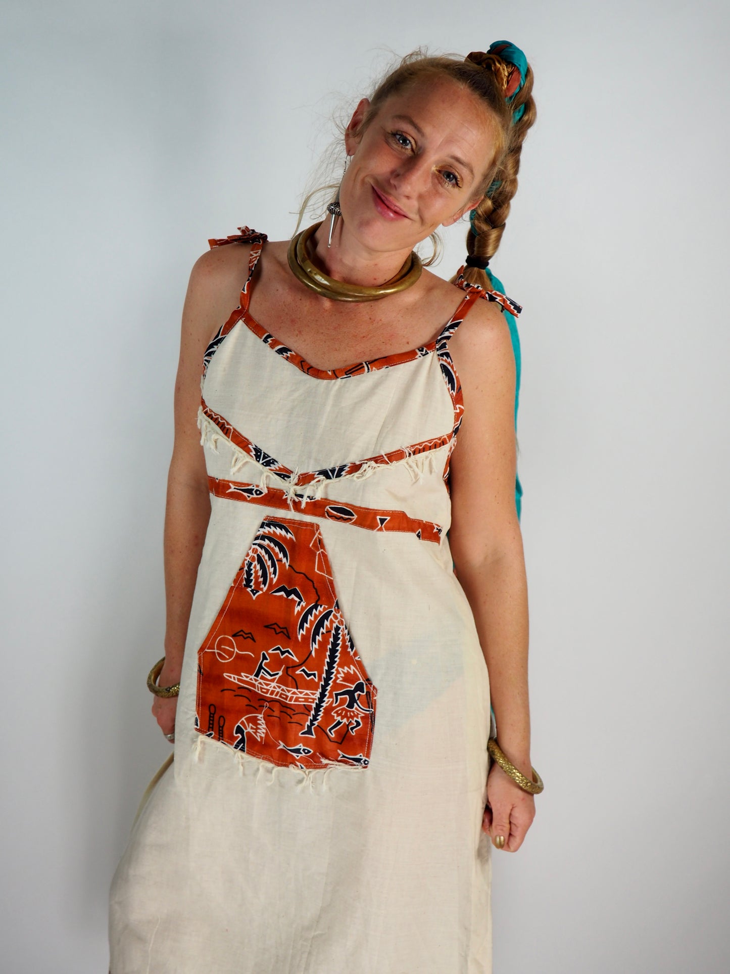 Vintage 1970s African Cotton Strapless Maxi Dress