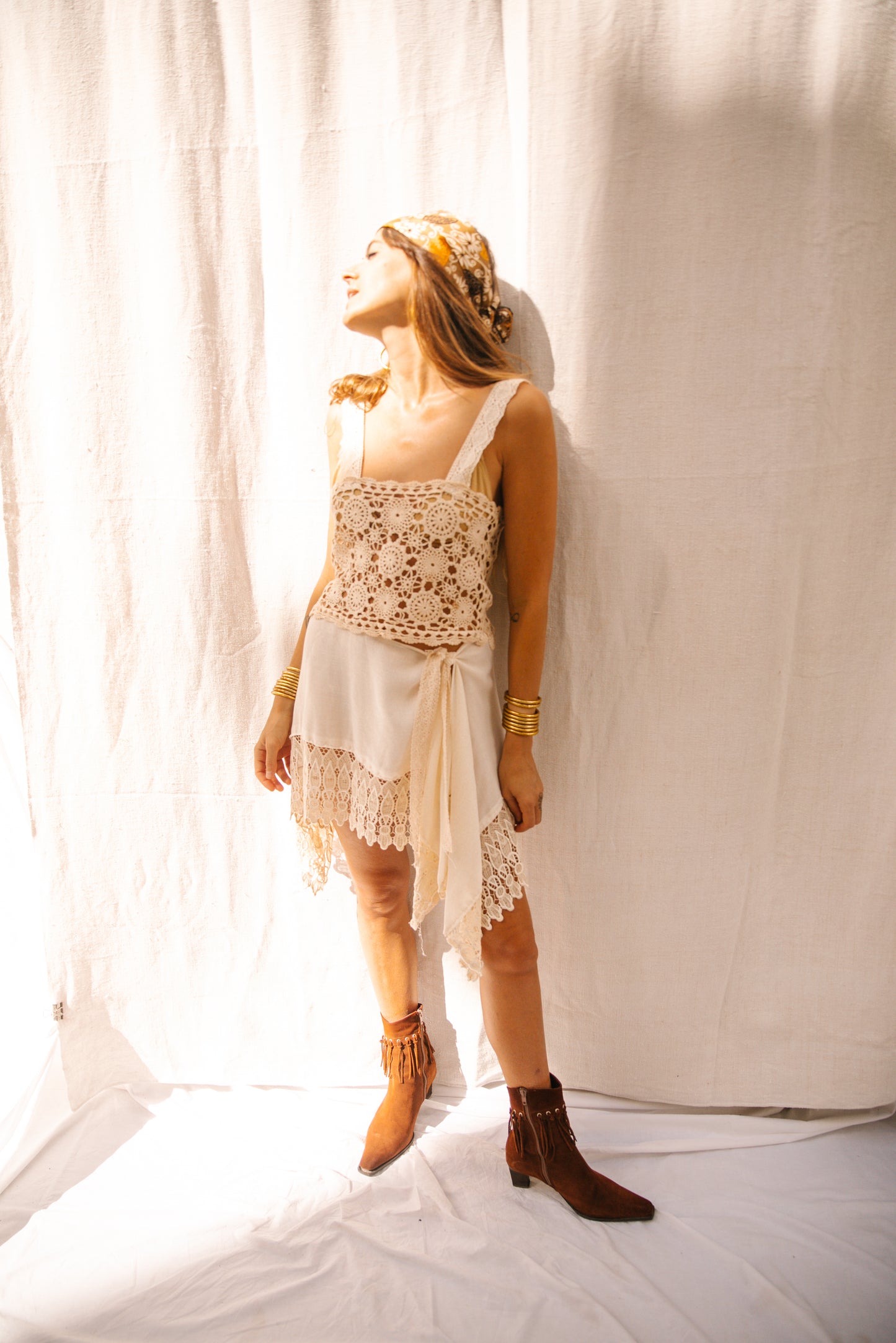 Up-cycled Wraparound Cotton & Lace Skirt – Handmade by Vagabond Ibiza