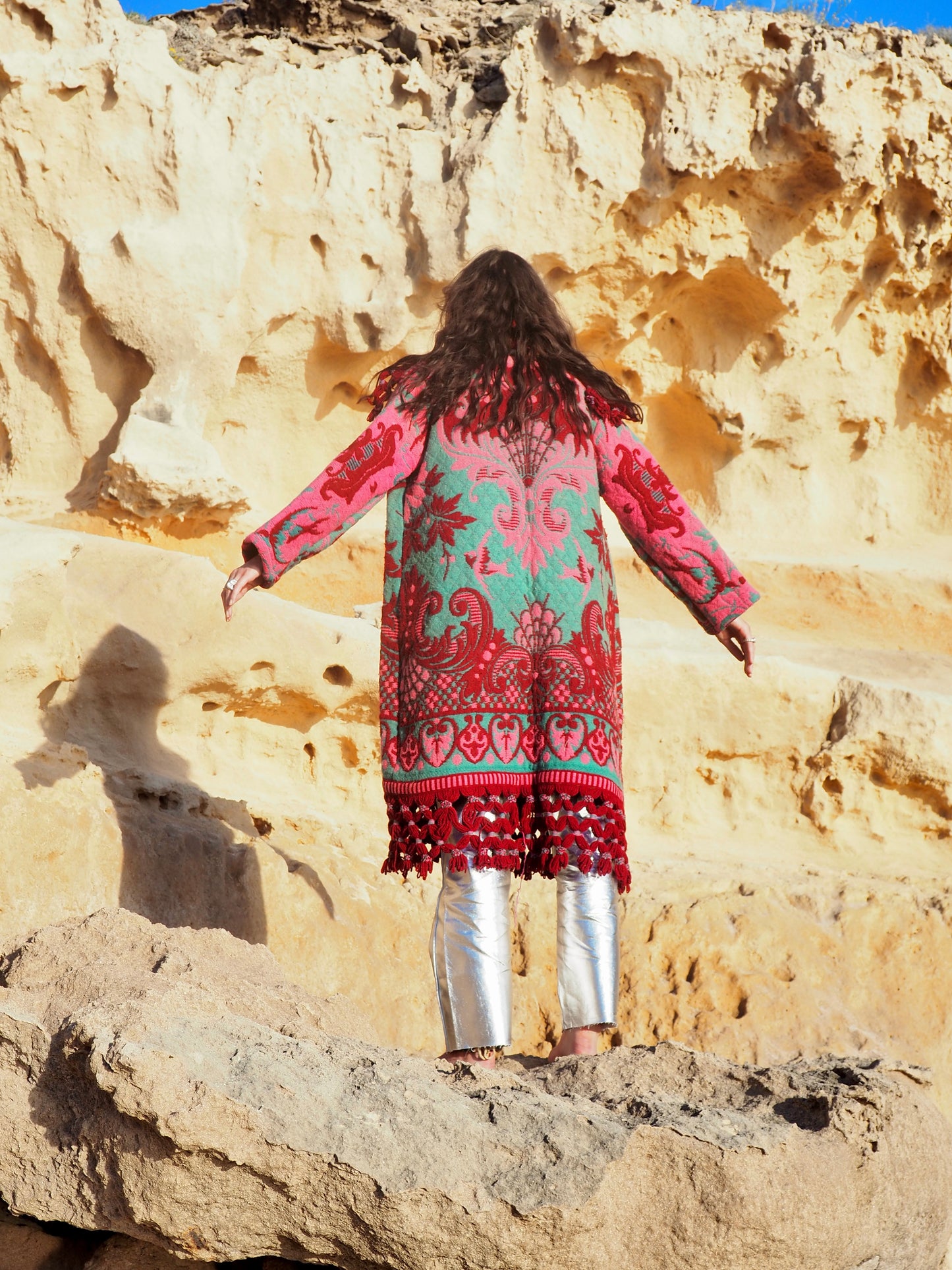 Amazing vintage woven tapestry jacket with insane oversize tassel trim up-cycled by Vagabond Ibiza