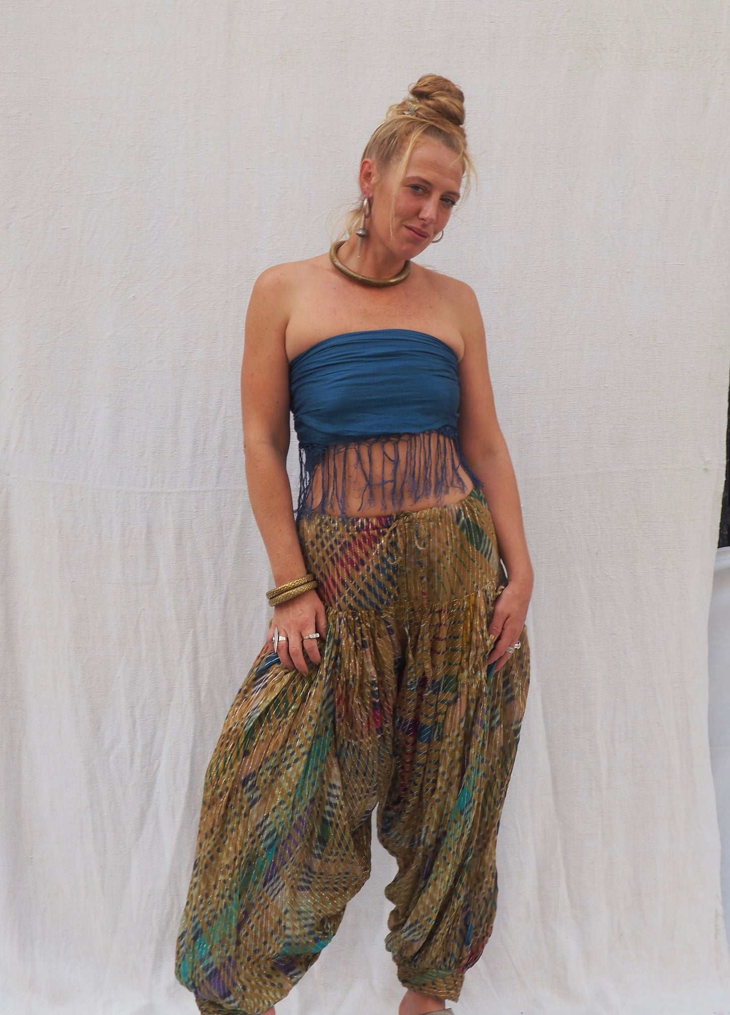 Vintage Indian Harem Pants with Silver Detailing