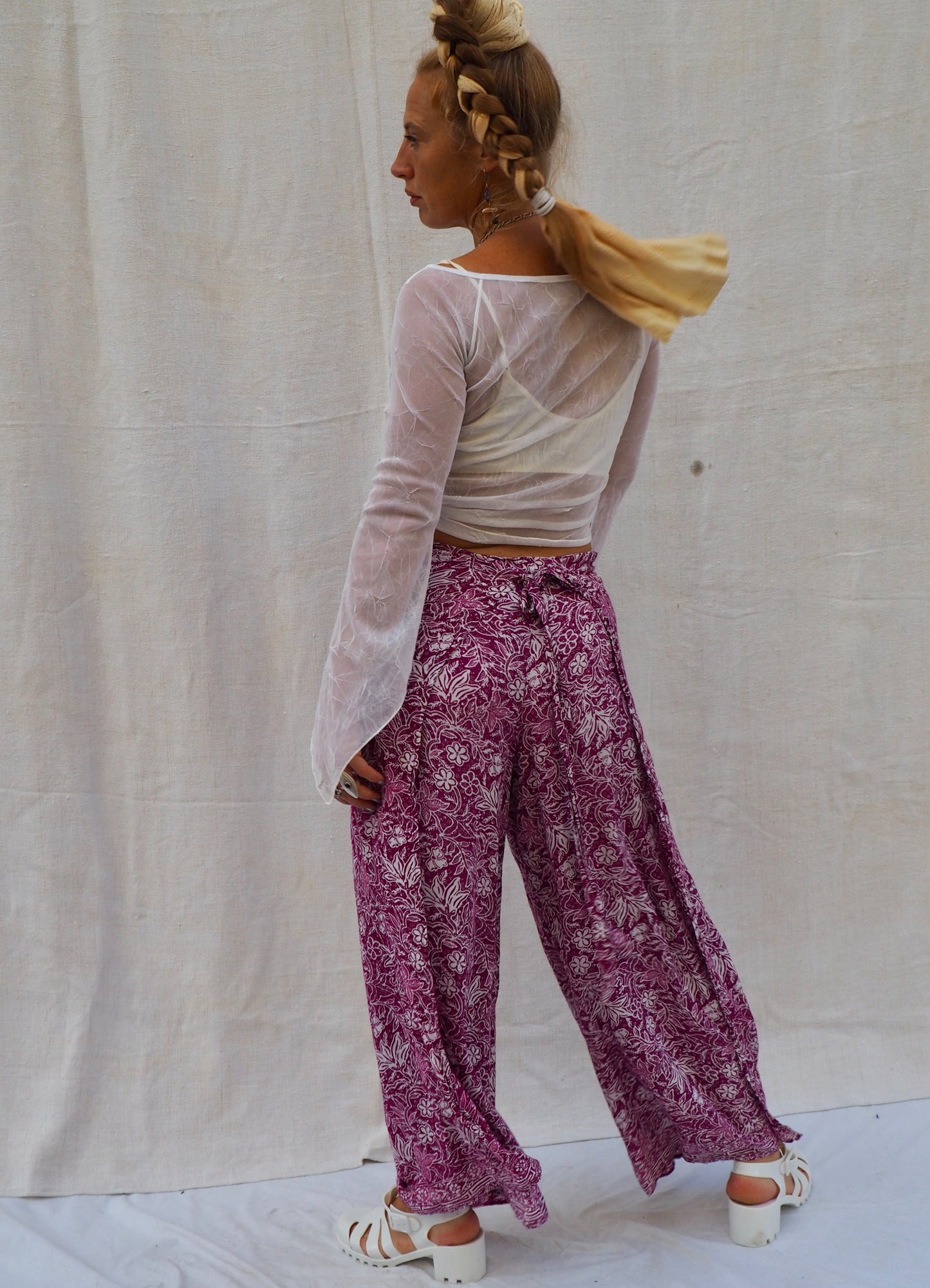 Vintage Indonesian Batik Wrap Pants with Side Splits