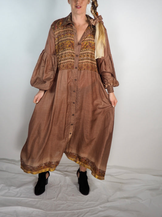 The Lenya Up-cycled Vintage Sari Dress – Sustainable Boho Dress with Oversized Sleeves Matching Scrunchy & Storage Bag