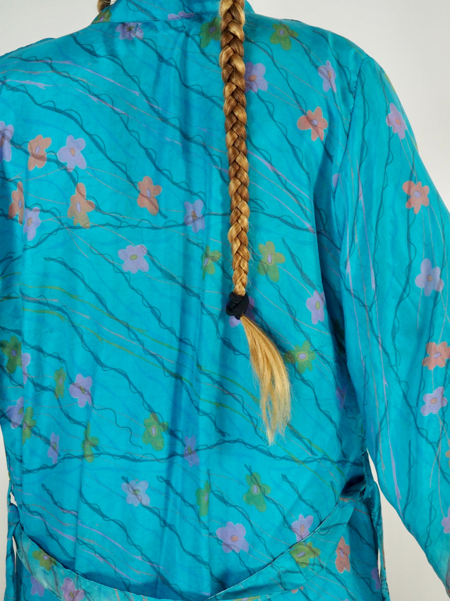 The Kardash Long Kimono – Up-cycled Vintage Sari long Kimono Robe with Waist Tie + Matching Scrunchy & Storage Bag