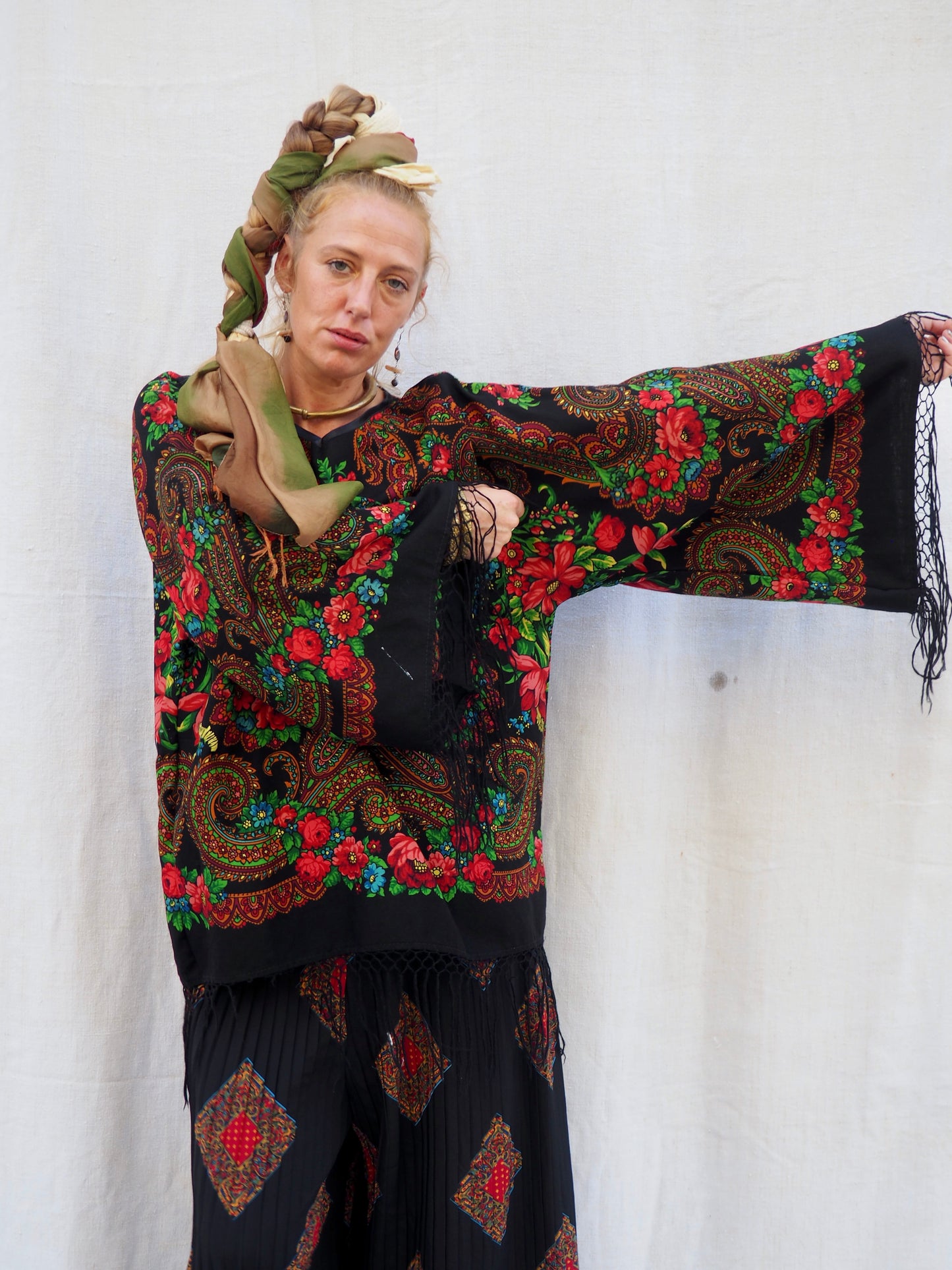 Up-cycled Vintage Eastern European Wool Shawl Dress/Top – Handmade by Vagabond Ibiza