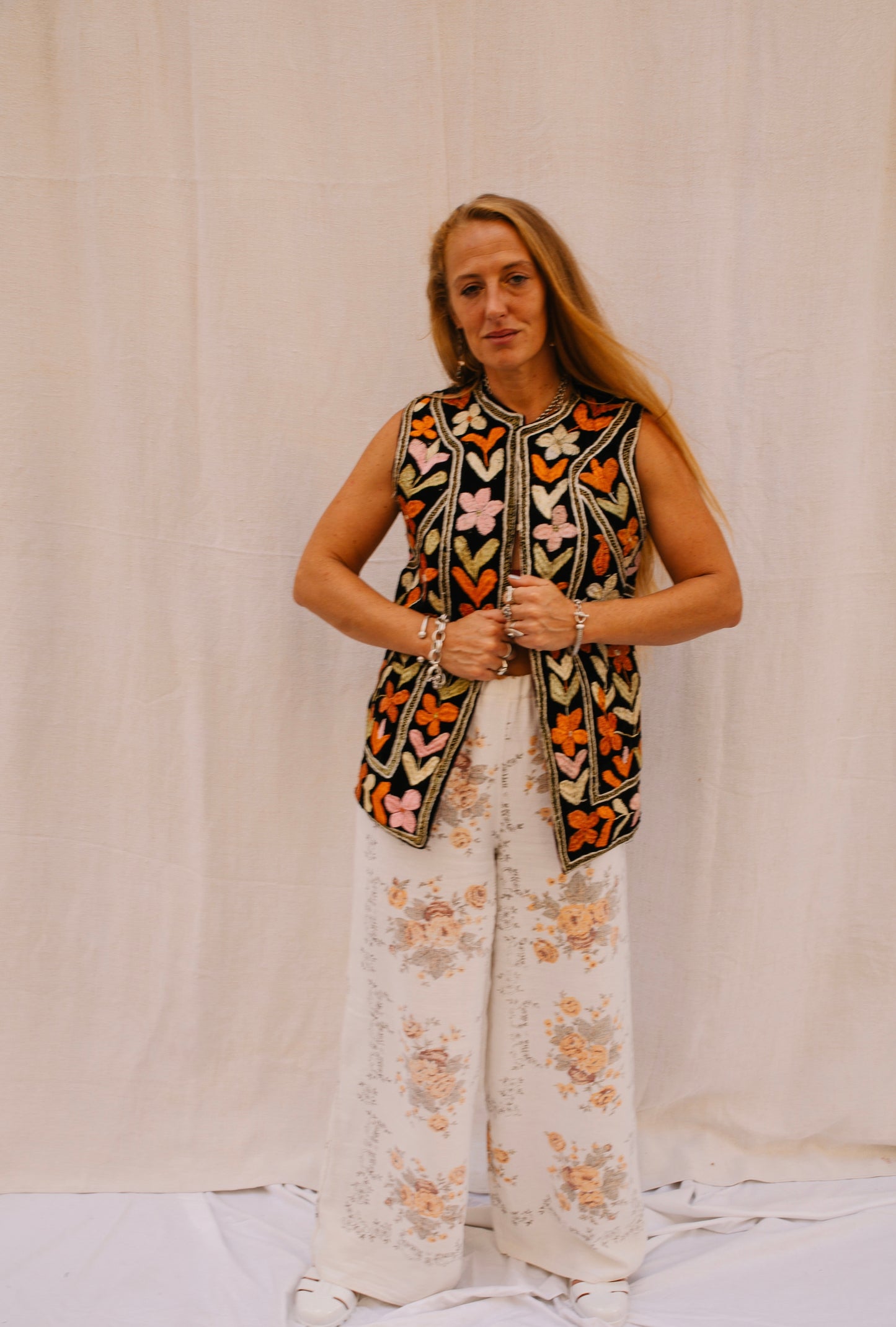 Vintage 1970s floral Embroidered Bohemian Waistcoat