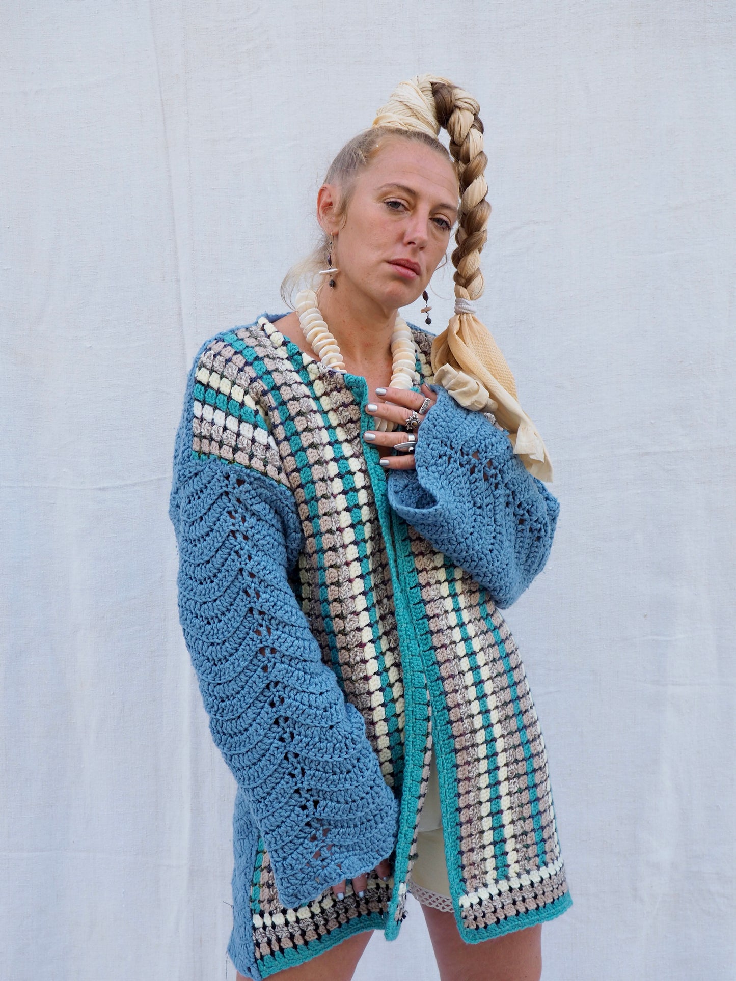 Up-cycled Vintage Crochet Wool Jacket – Handmade by Vagabond Ibiza