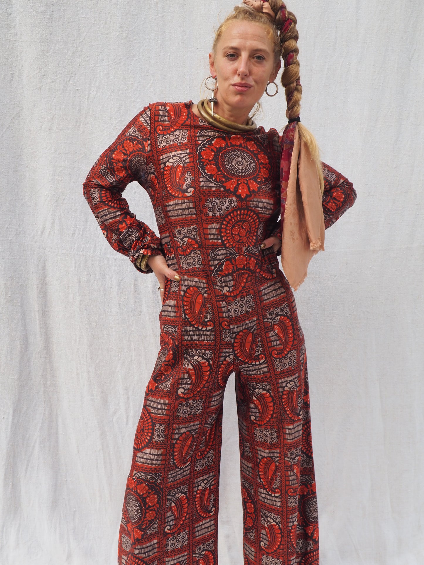 Vintage 1970s Polyester Jumpsuit with Back Zip