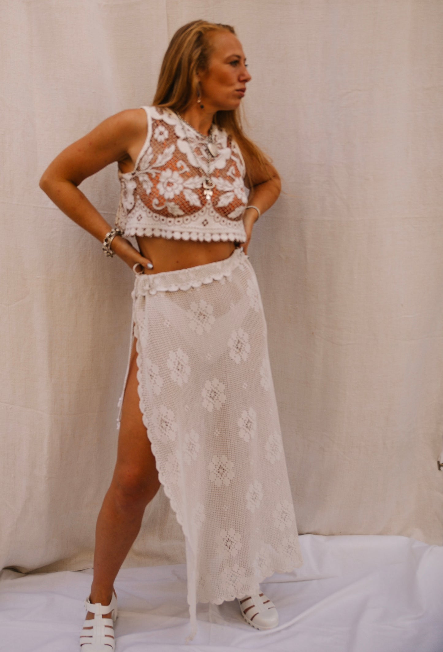 Handmade up-cycled Vintage Crochet Beach Skirt by Vagabond Ibiza