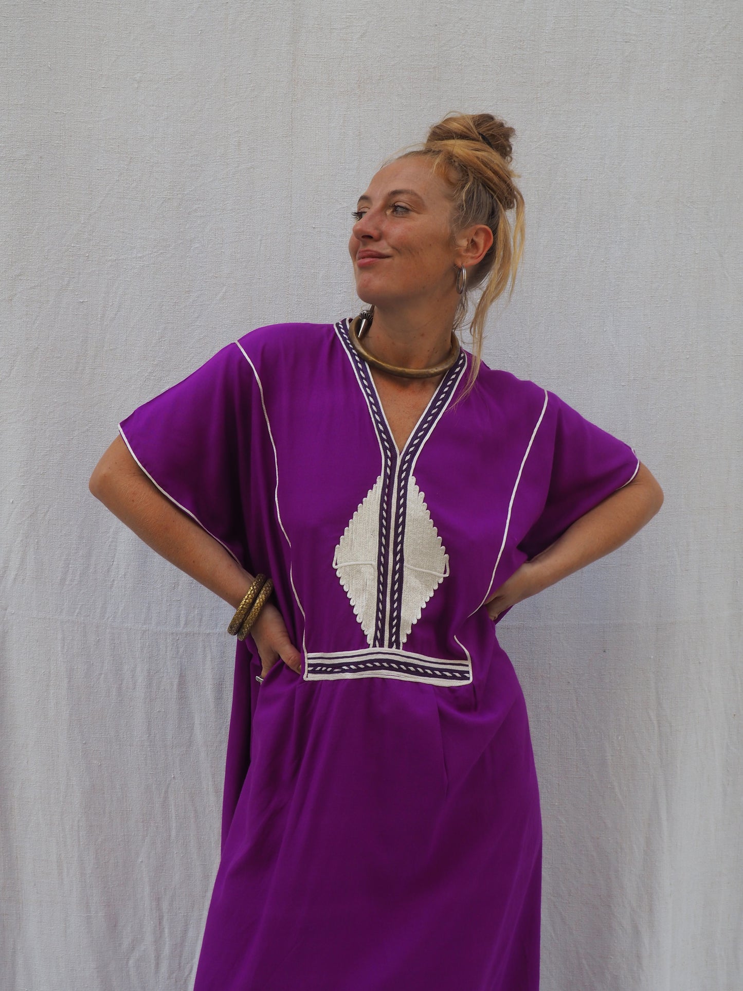 Vintage Purple Kaftan with Silver Embroidery