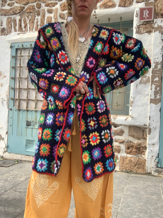 Upcycled Vintage Wool Crochet Jacket – Handmade by Vagabond Ibiza