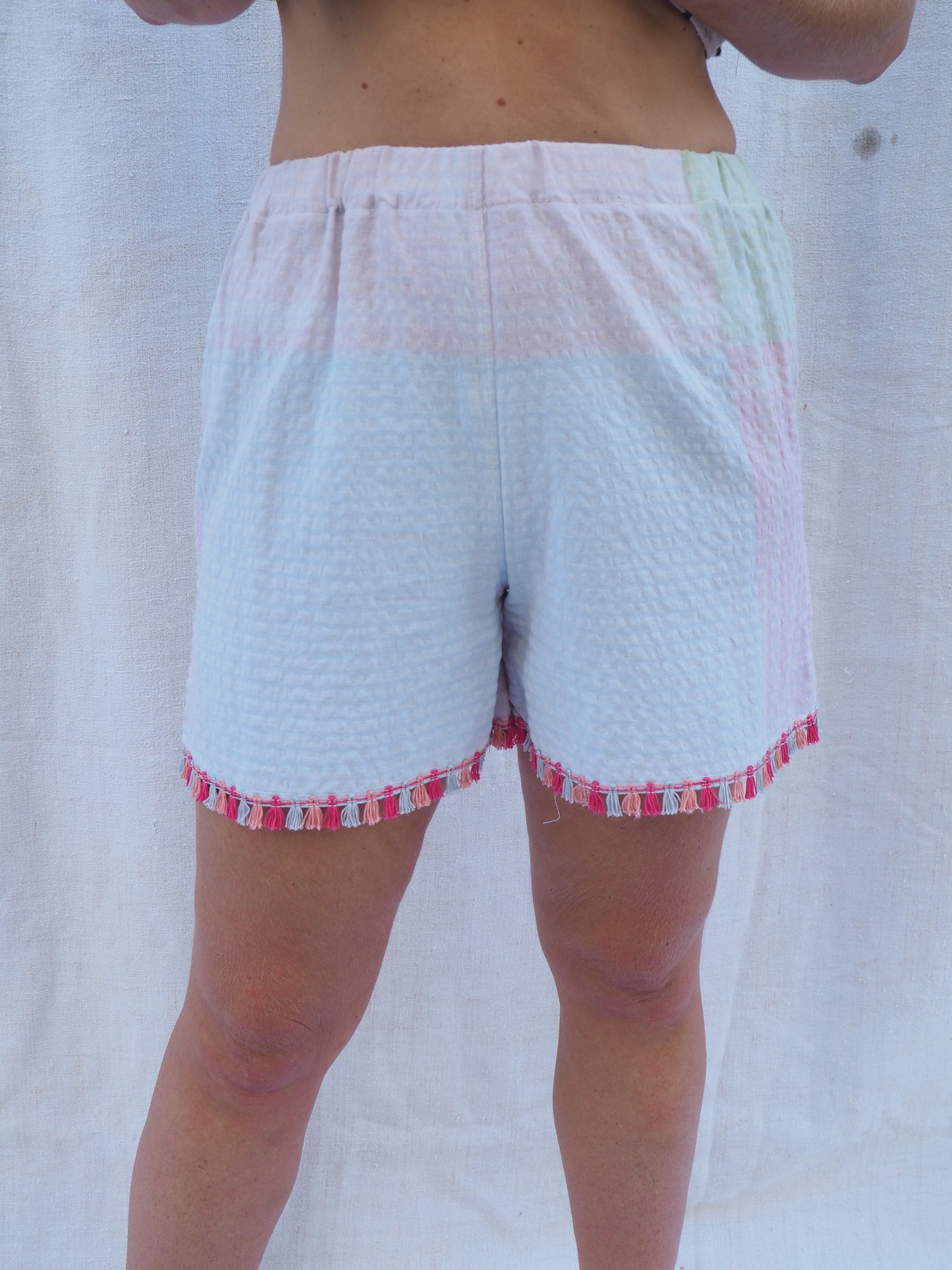 Up-cycled Vintage Cotton Two-Piece Set with Pom-Pom Trim – Handmade by Vagabond Ibiza