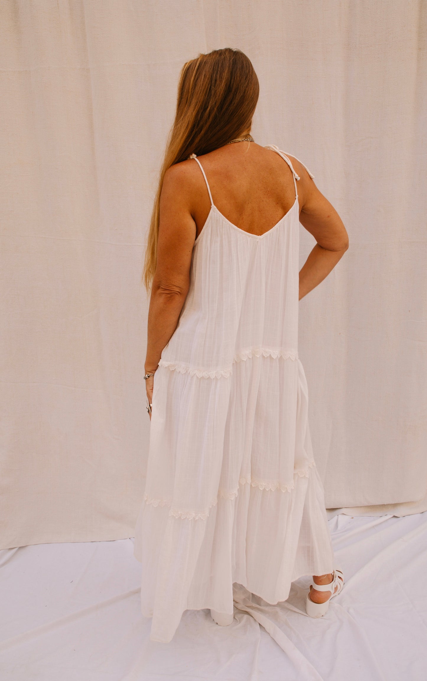 Vintage White Maxi Dress with Ruffle Detail – Made by Vagabond Ibiza