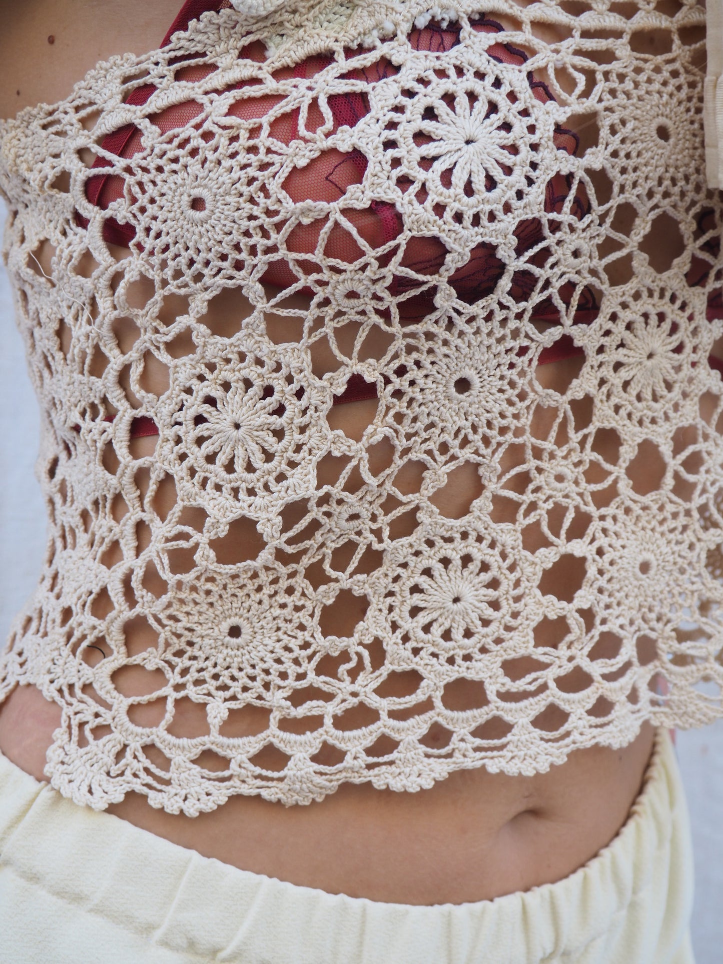 Upcycled Vintage 1970s Handmade Crochet Top – Cream – Handmade by Vagabond Ibiza