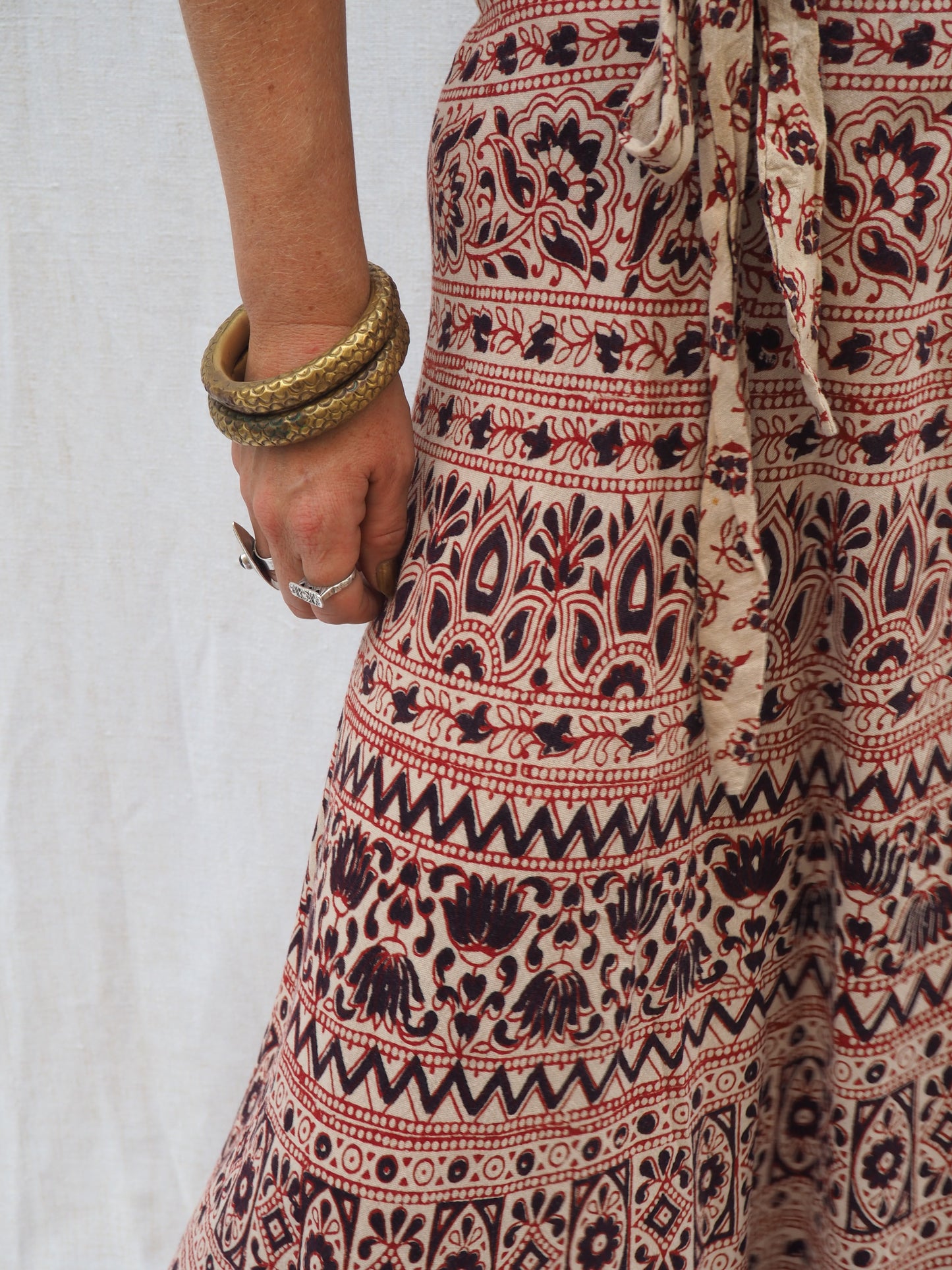 Vintage 1970s Indian Cotton Block Printed Wrap Skirt