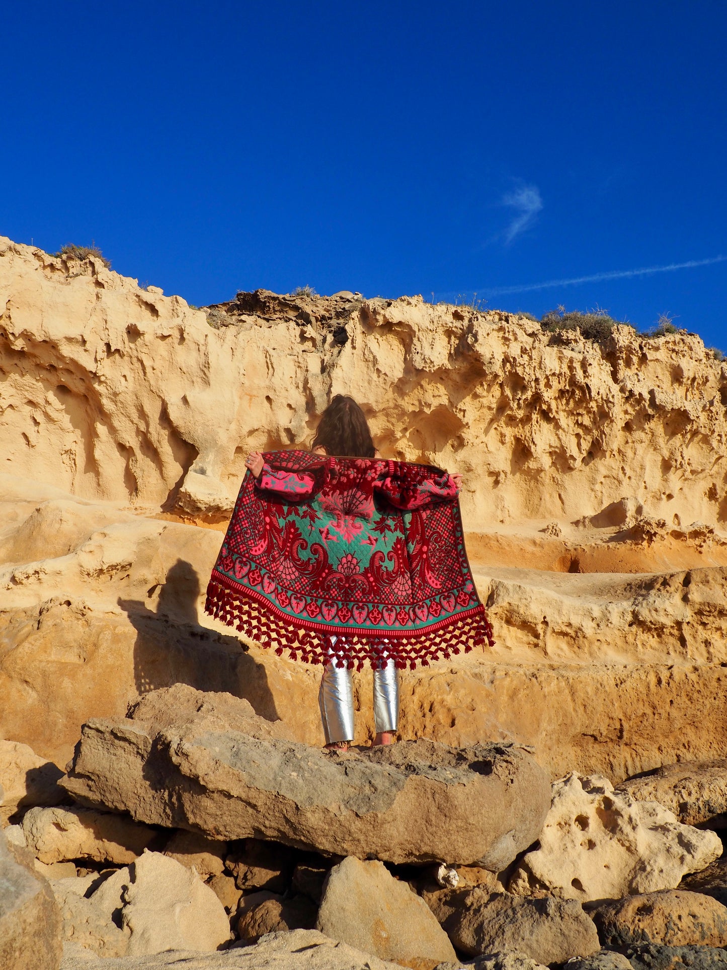 Amazing vintage woven tapestry jacket with insane oversize tassel trim up-cycled by Vagabond Ibiza