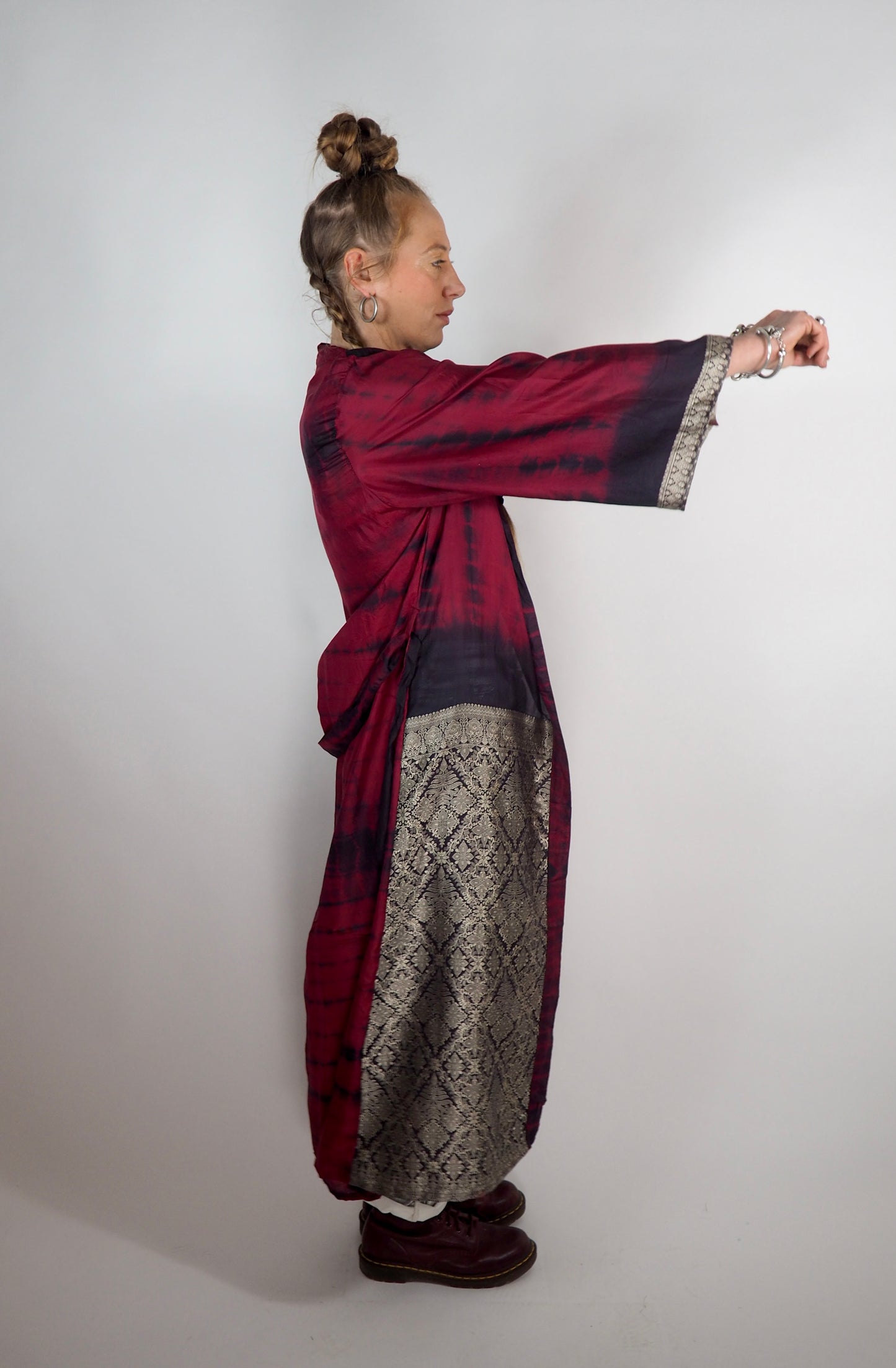 The Kardash Long Kimono – Up-cycled Vintage Sari long Kimono Robe with Waist Tie + Matching Scrunchy & Storage Bag