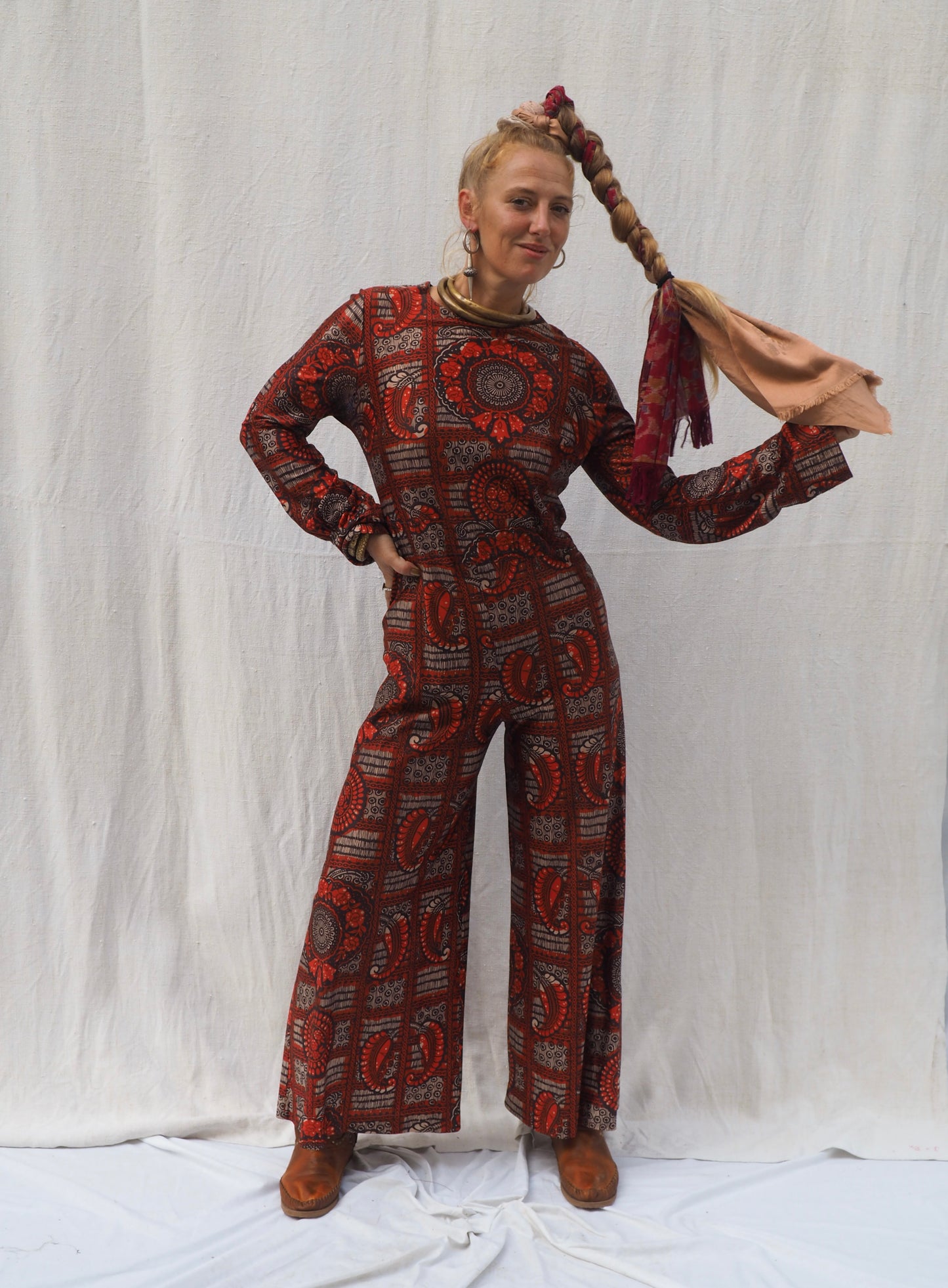 Vintage 1970s Polyester Jumpsuit with Back Zip