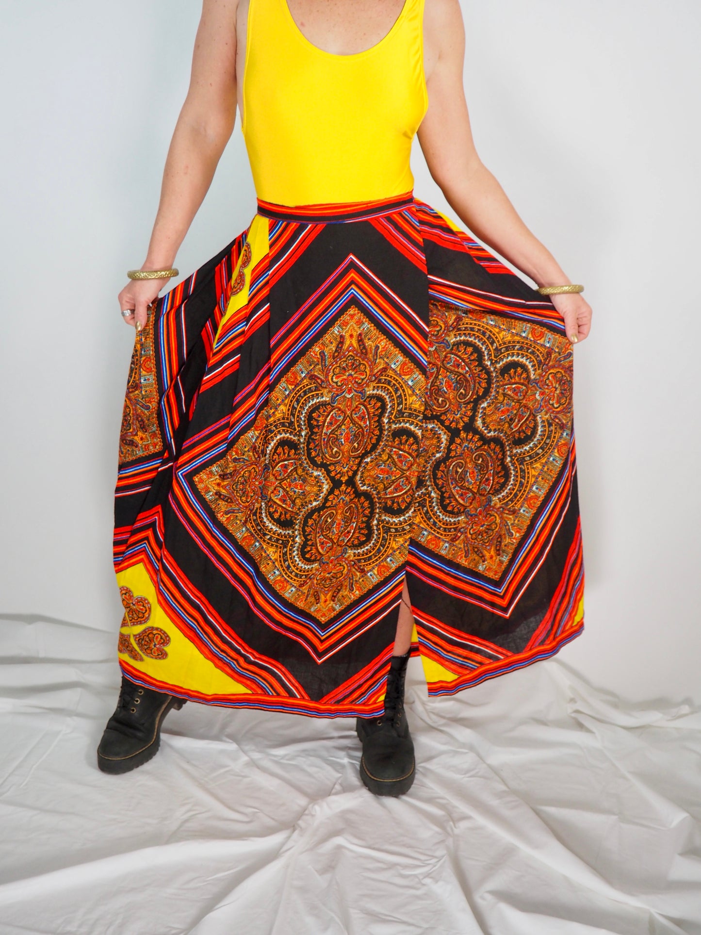 1970s Vintage Wrap Skirt with Bold Geometric Print