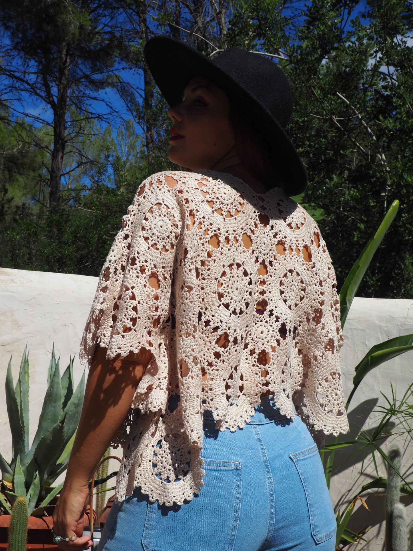 Vintage cream silk crochet top up-cycled by Vagabond Ibiza