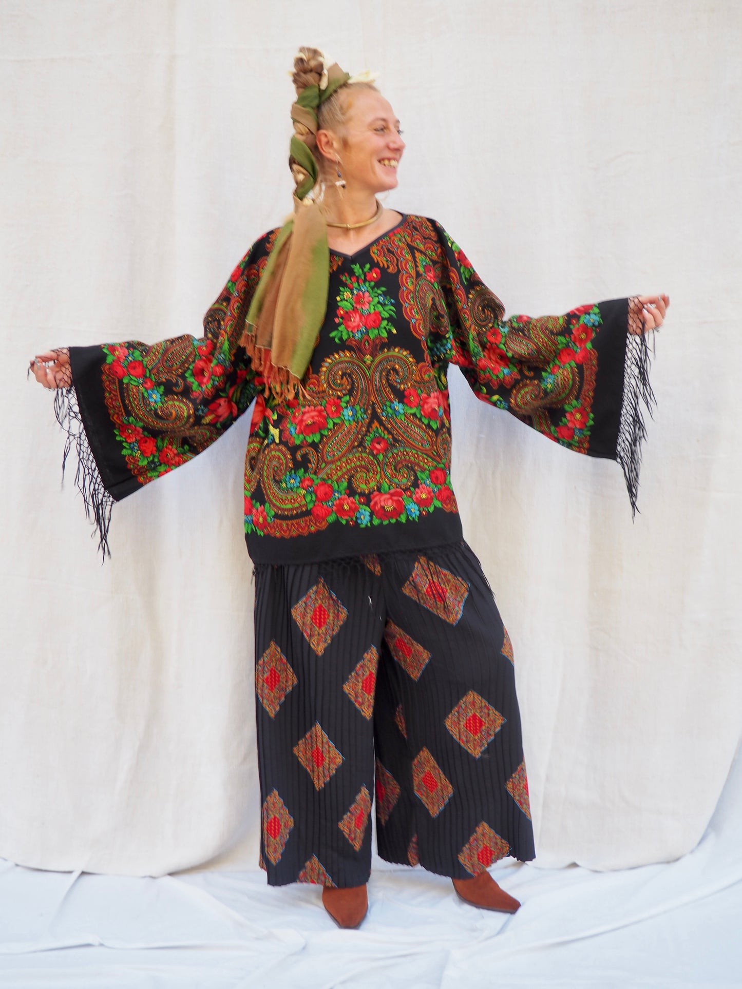 Up-cycled Vintage Eastern European Wool Shawl Dress/Top – Handmade by Vagabond Ibiza