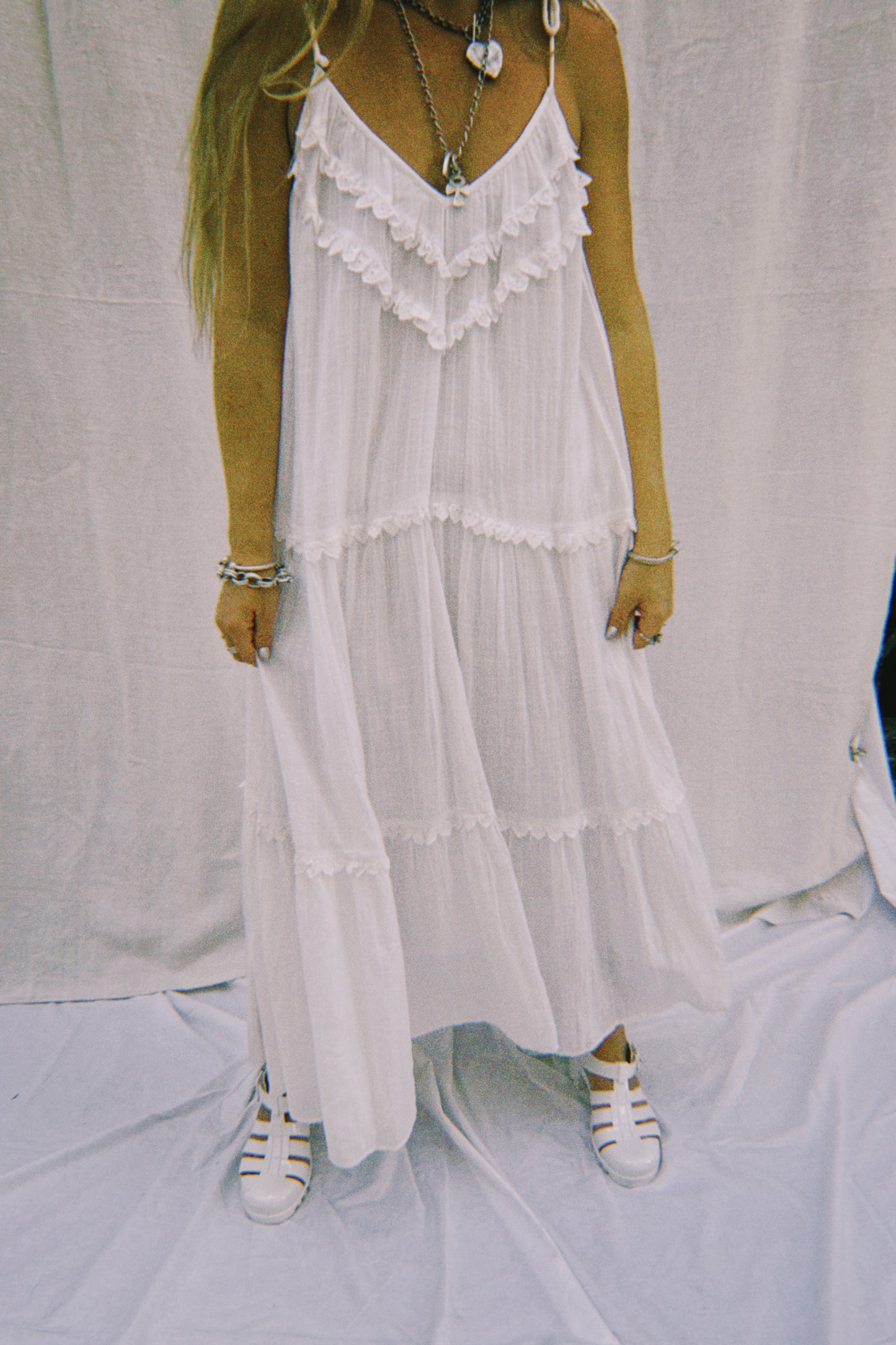 Vintage White Maxi Dress with Ruffle Detail – Made by Vagabond Ibiza