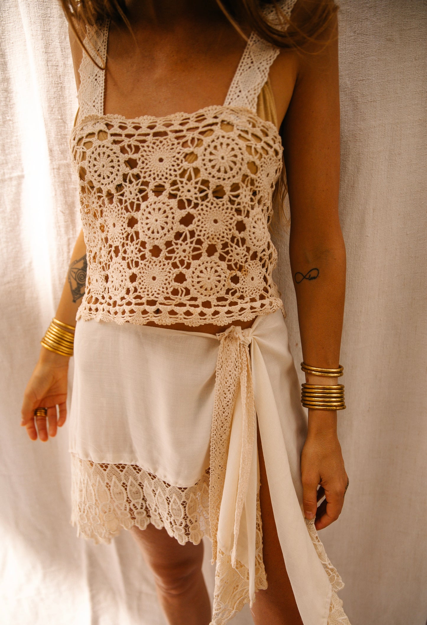 Up-cycled Wraparound Cotton & Lace Skirt – Handmade by Vagabond Ibiza