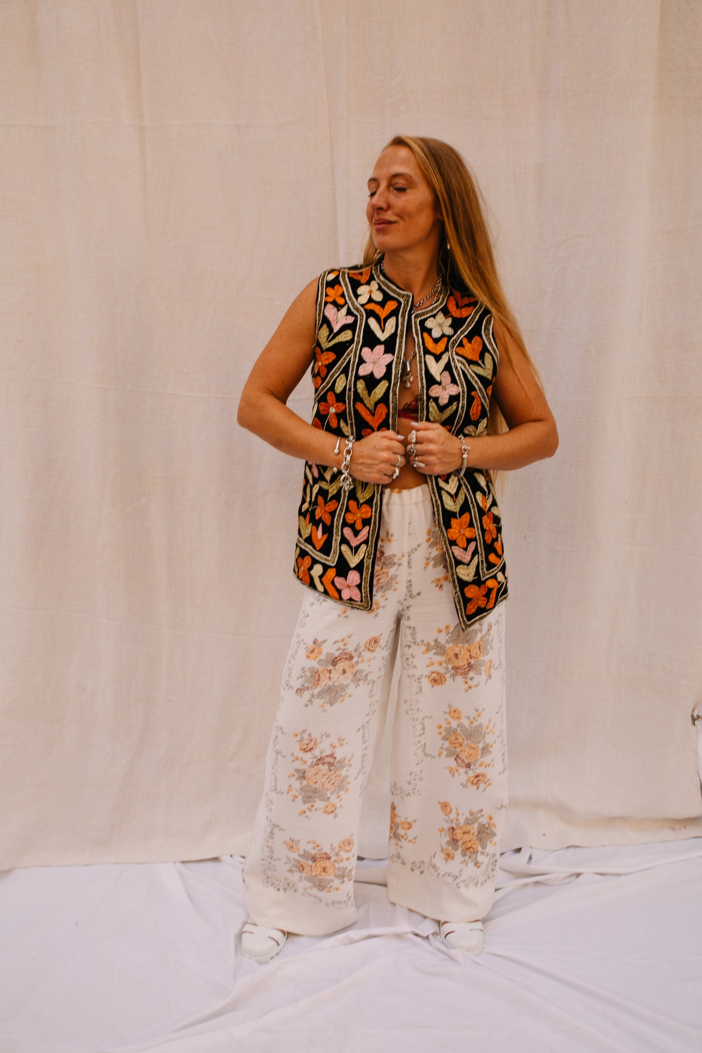 Vintage 1970s floral Embroidered Bohemian Waistcoat