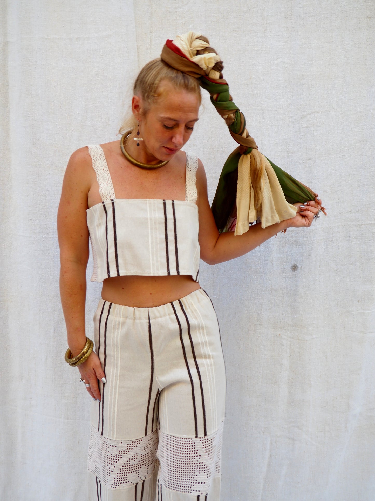 Up-cycled Vintage Linen & crochet Reversible Top – Handmade by Vagabond Ibiza