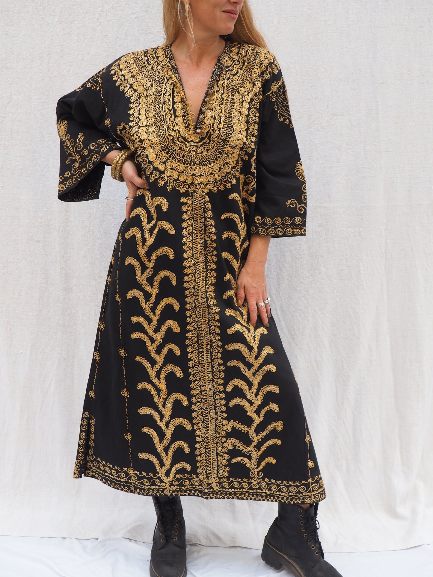 Vintage Moroccan Arabic Style Dress with Gold Embellishment