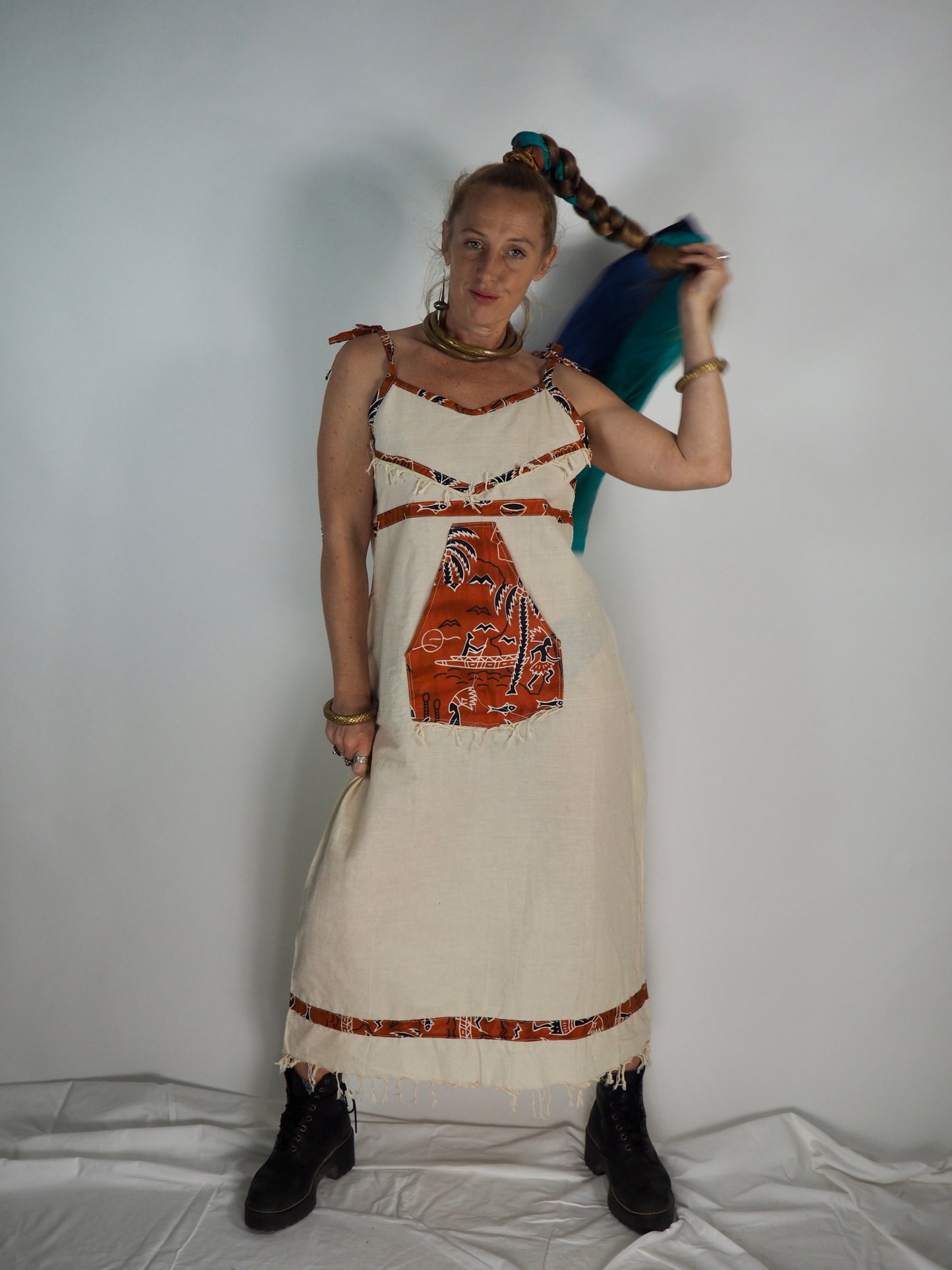 Vintage 1970s African Cotton Strapless Maxi Dress