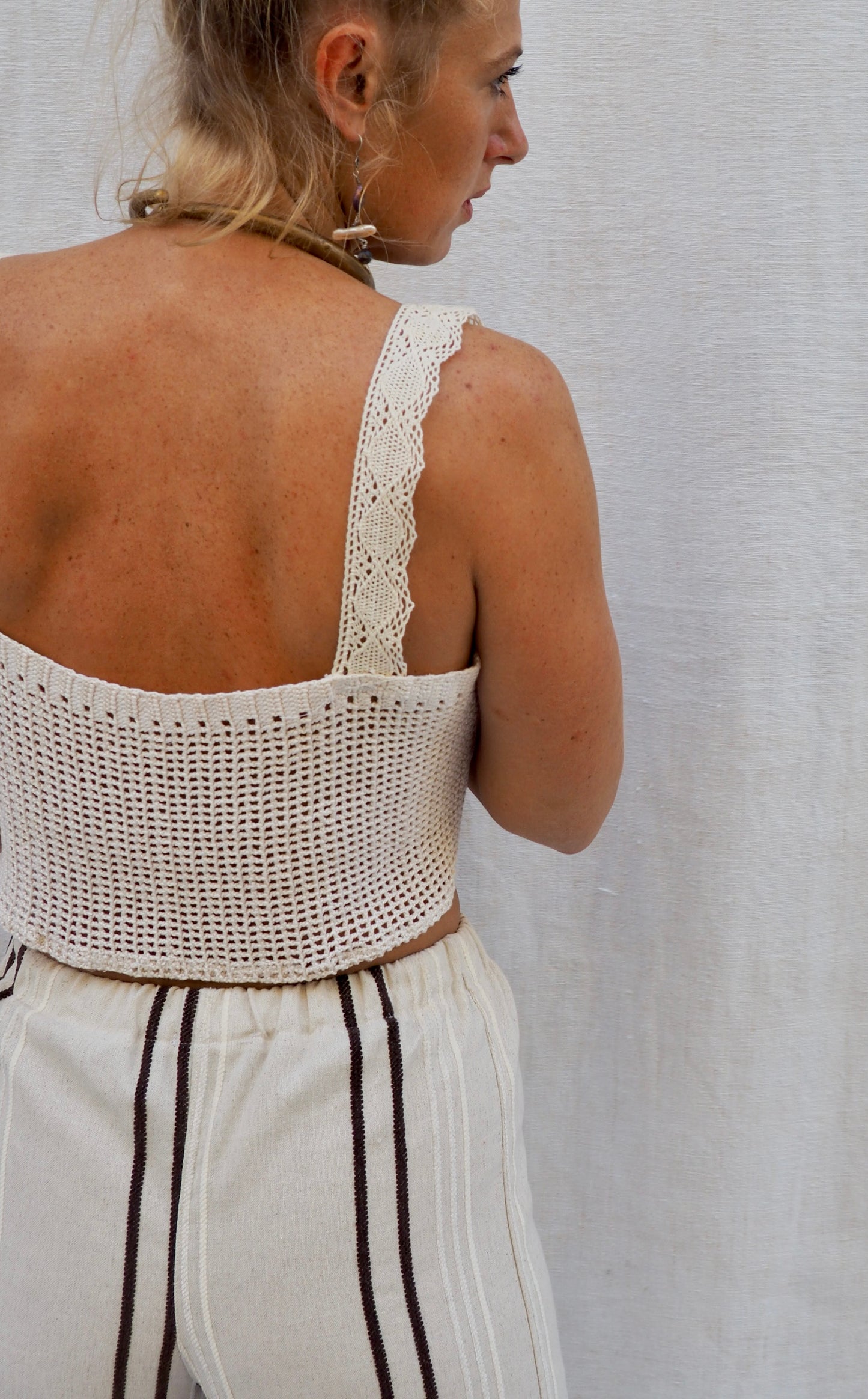 Up-cycled Vintage Linen & crochet Reversible Top – Handmade by Vagabond Ibiza