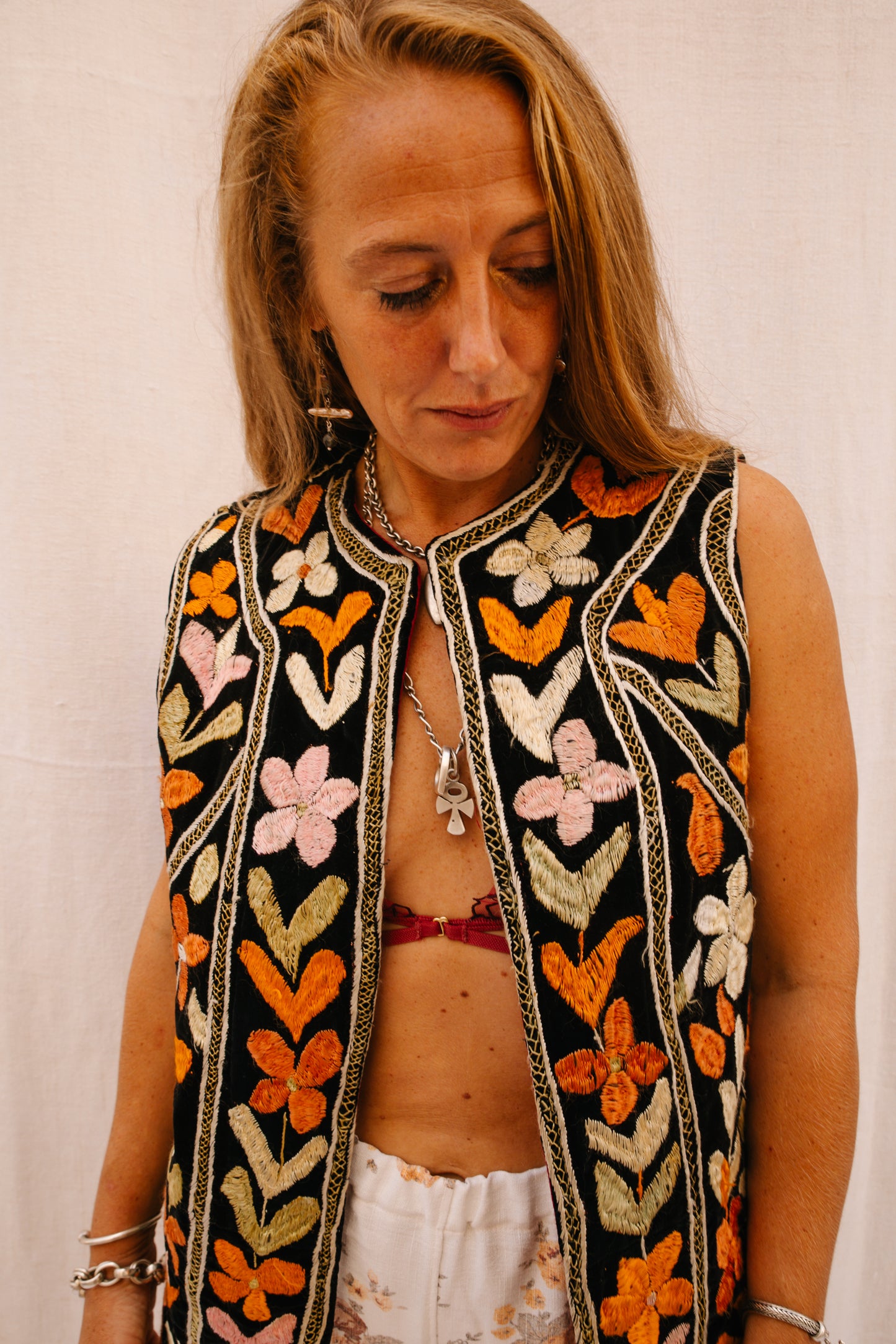 Vintage 1970s floral Embroidered Bohemian Waistcoat