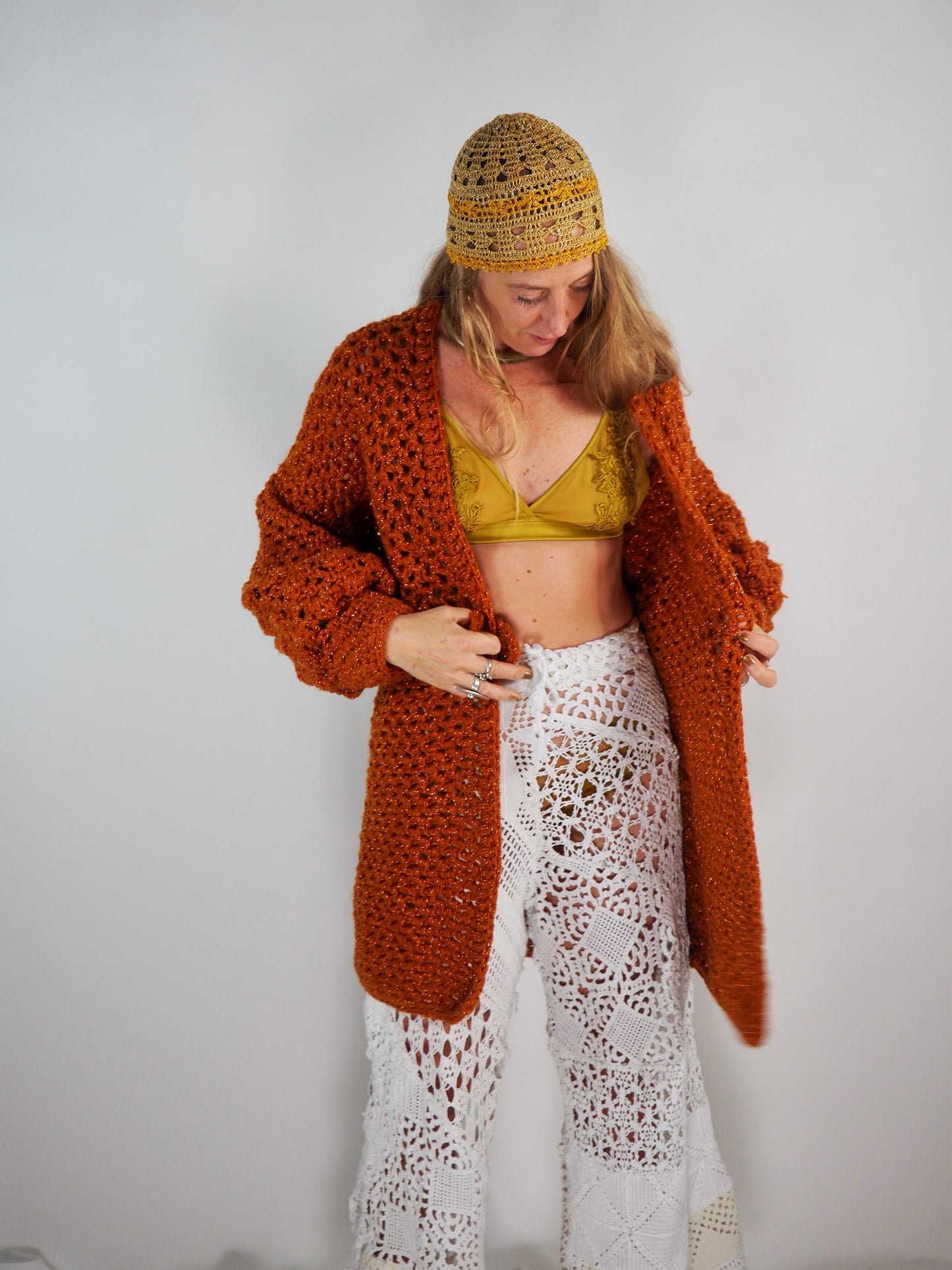 Introducing the Handmade Chunky Oversized Sleeve Sparkly Orange Cardigan