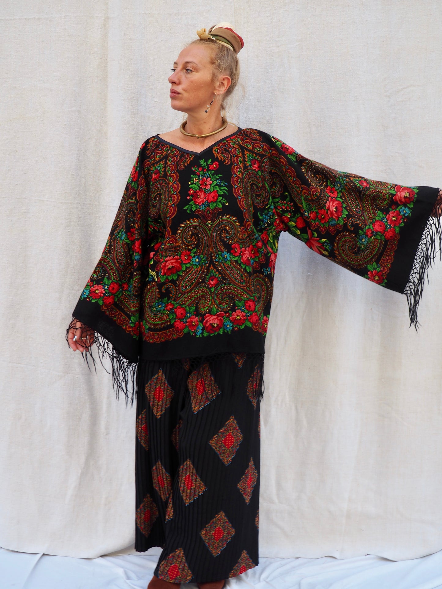 Up-cycled Vintage Eastern European Wool Shawl Dress/Top – Handmade by Vagabond Ibiza