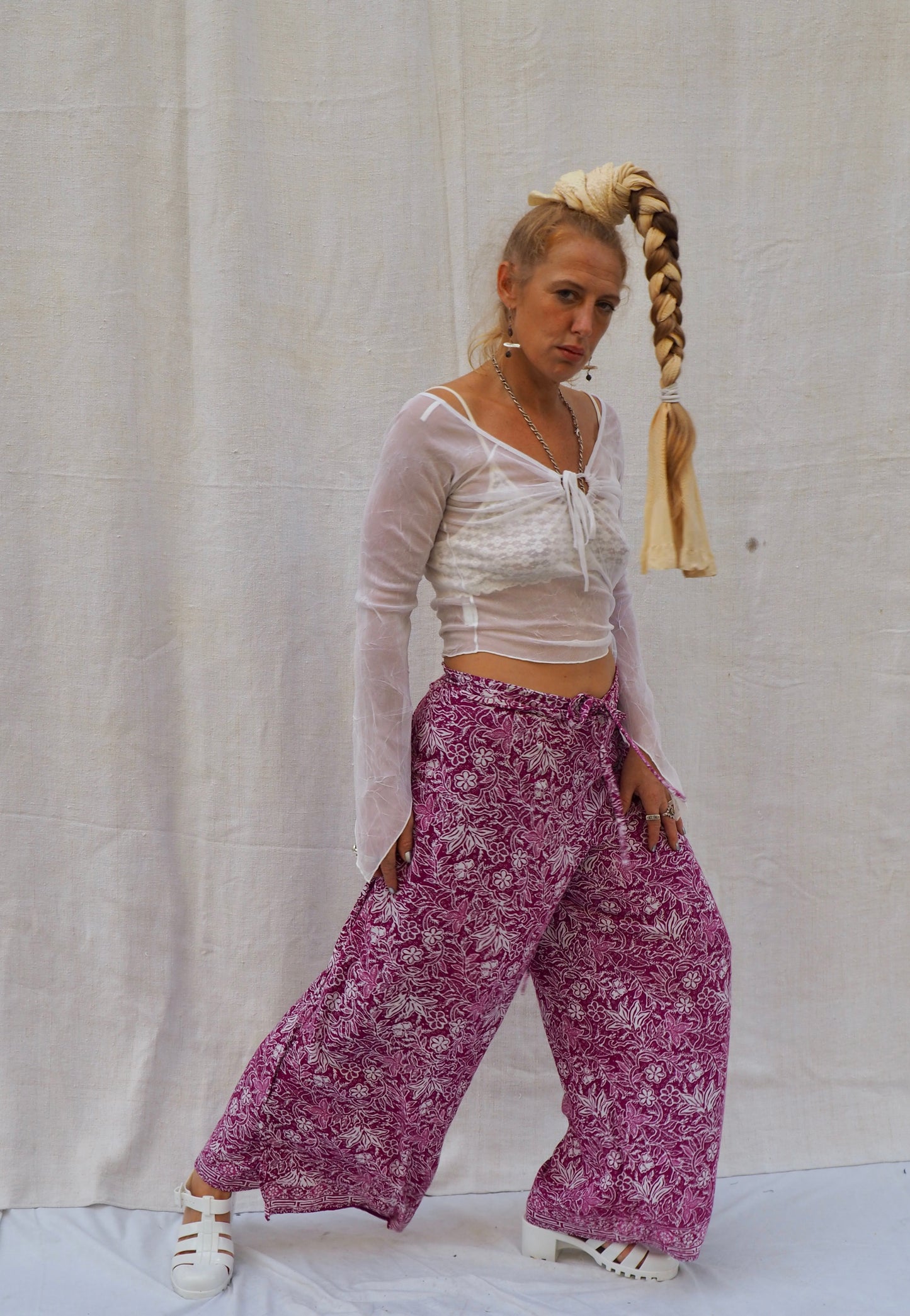 Vintage Indonesian Batik Wrap Pants with Side Splits