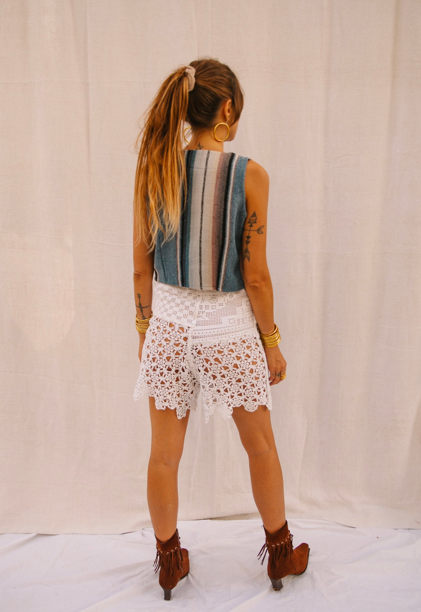 Up-cycled Vintage French Crochet and Lace Patchwork Shorts – Handmade by Vagabond Ibiza