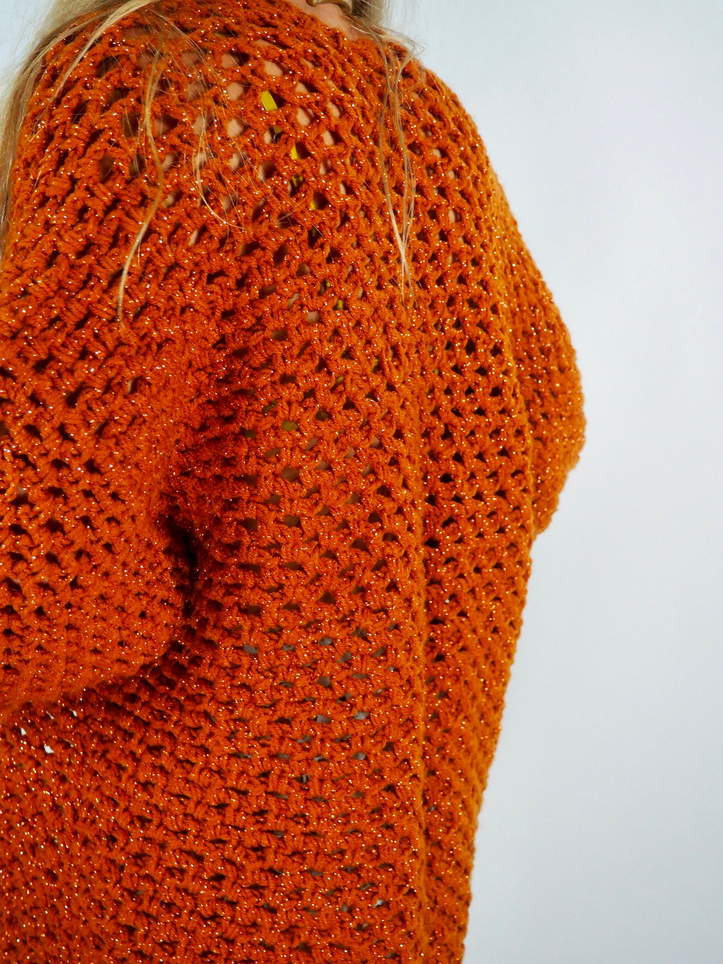 Introducing the Handmade Chunky Oversized Sleeve Sparkly Orange Cardigan