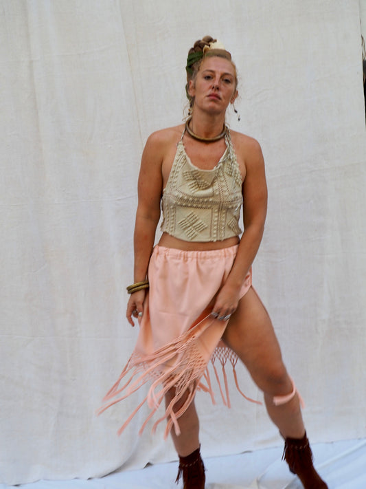 Up-cycled Vintage 1950s Tassel Trim Skirt – Handmade by Vagabond Ibiza