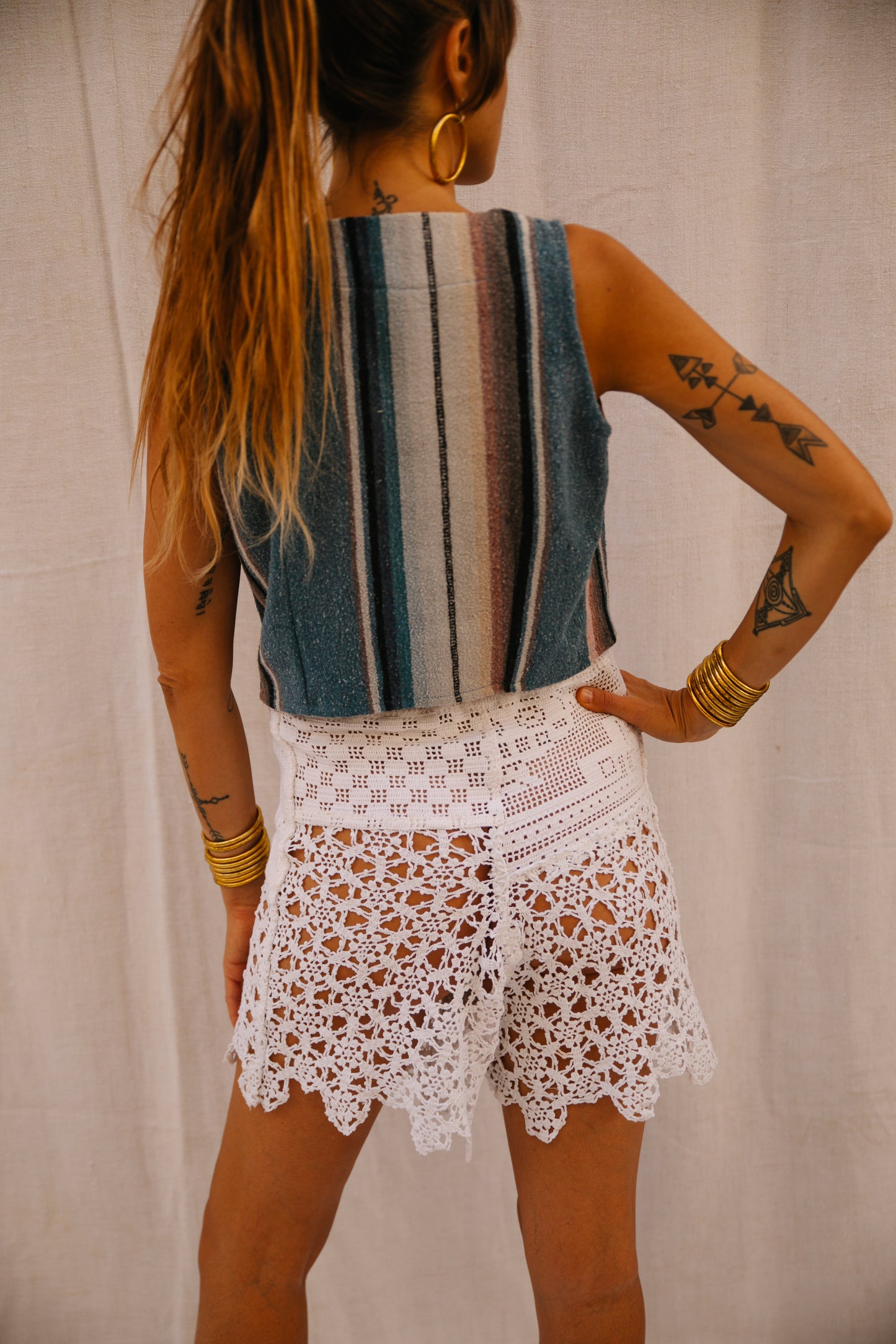 Up-cycled Vintage French Crochet and Lace Patchwork Shorts – Handmade by Vagabond Ibiza