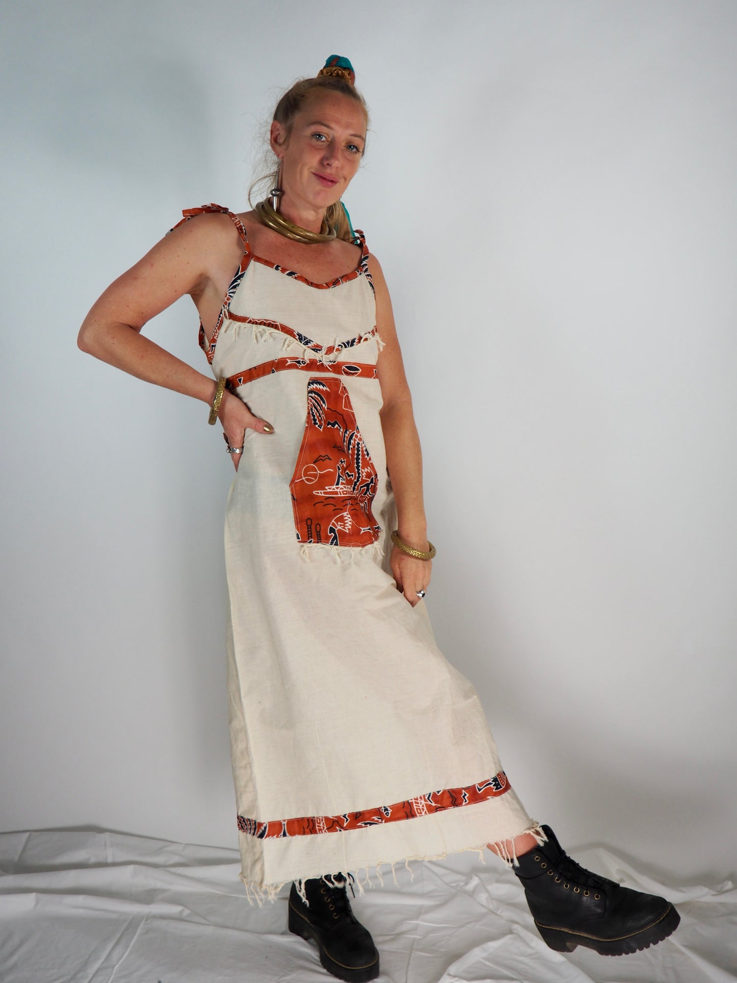 Vintage 1970s African Cotton Strapless Maxi Dress