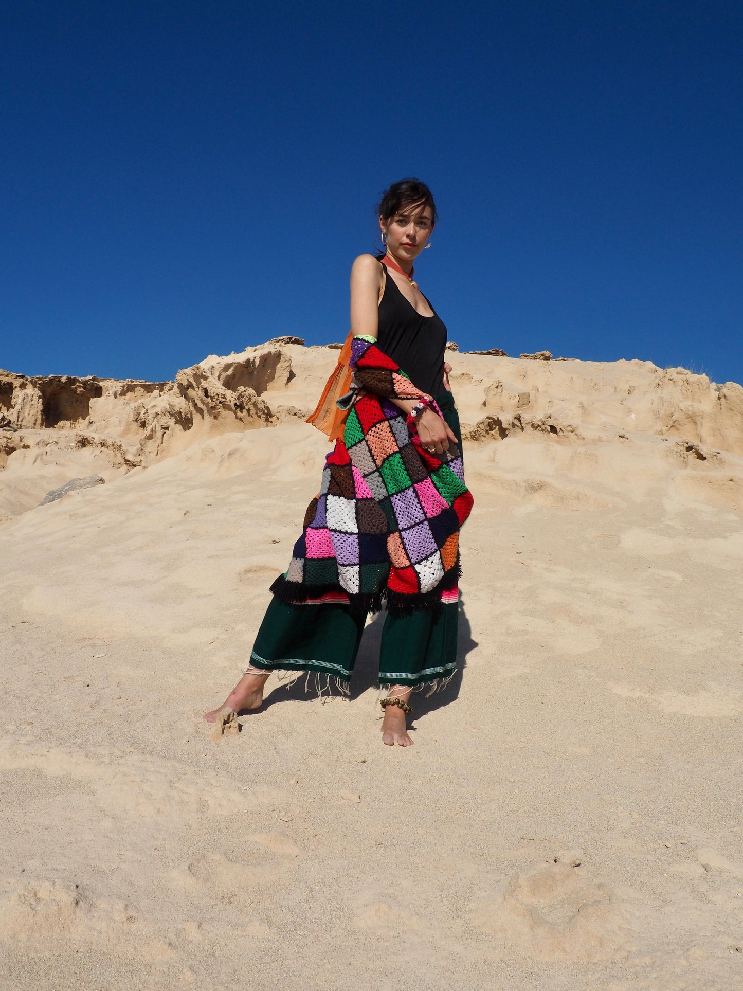 Colourful Vintage crochet waistcoat jacket up-cycled fashion by Vagabond Ibiza