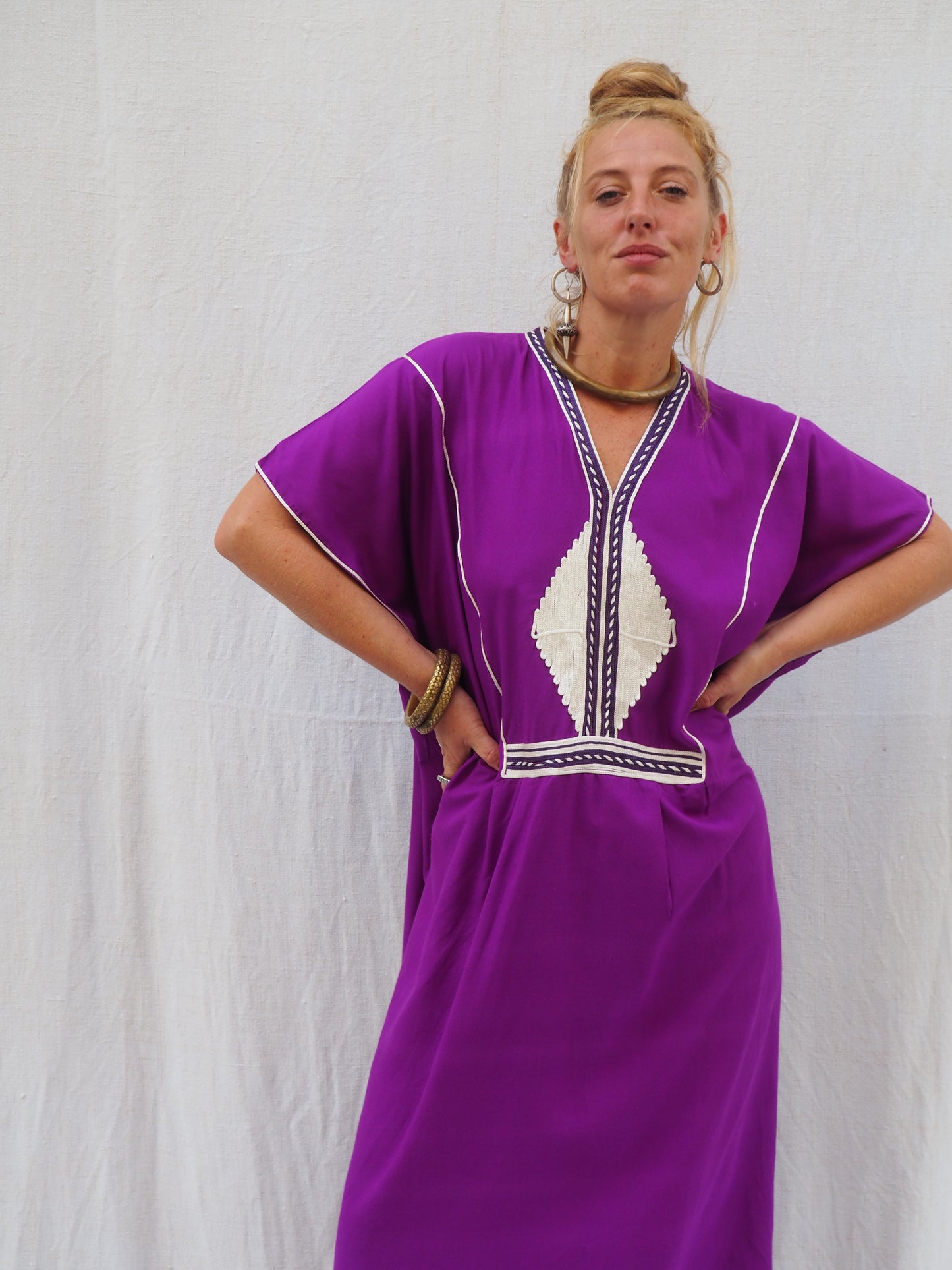 Vintage Purple Kaftan with Silver Embroidery